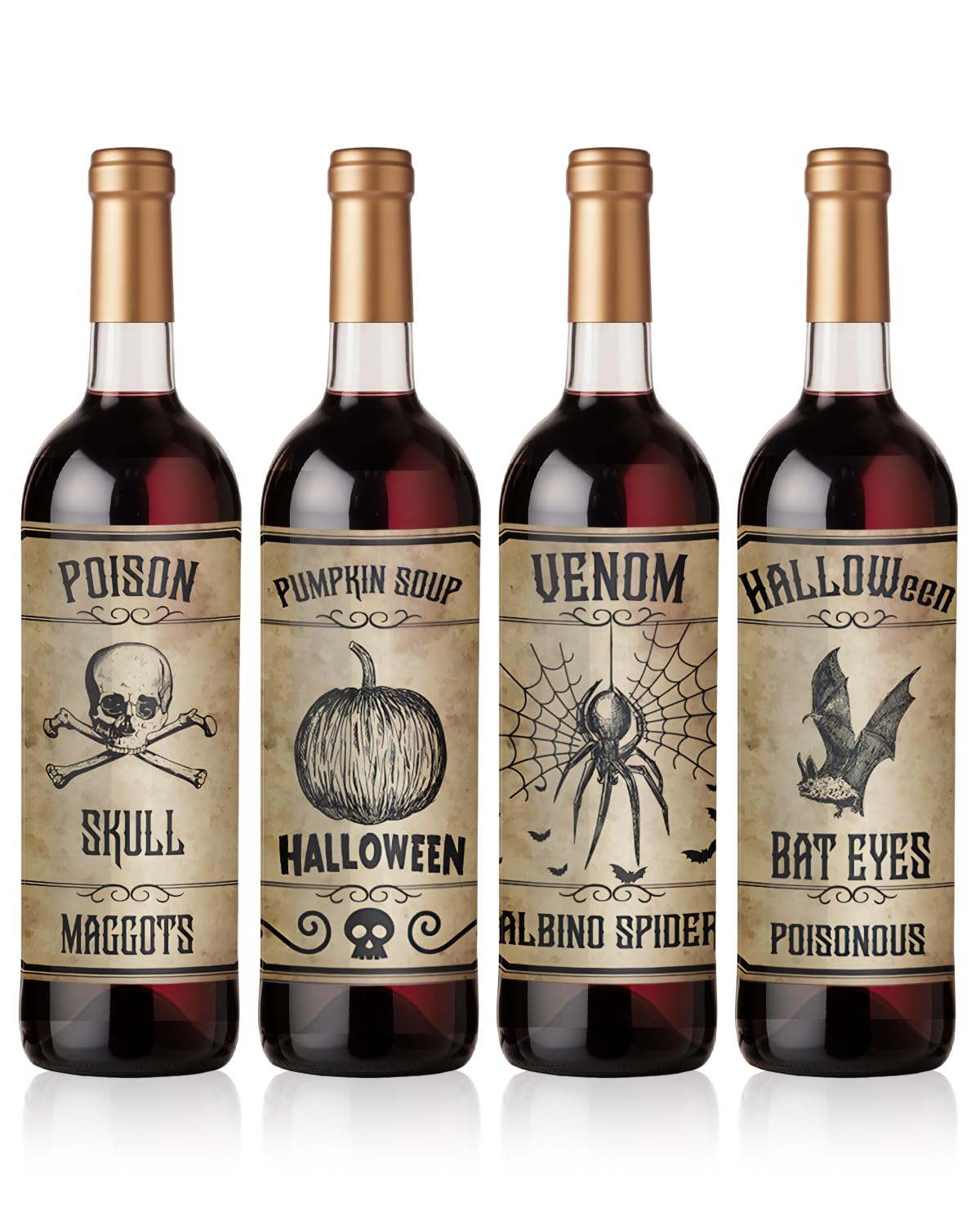 16Pcs Halloween Wine Bottle Labels - Waterproof Wine Wrappers & Stickers for Champagne, Party Decorations - Perfect for Halloween Parties, Themed Events & Gifts for Women & Men