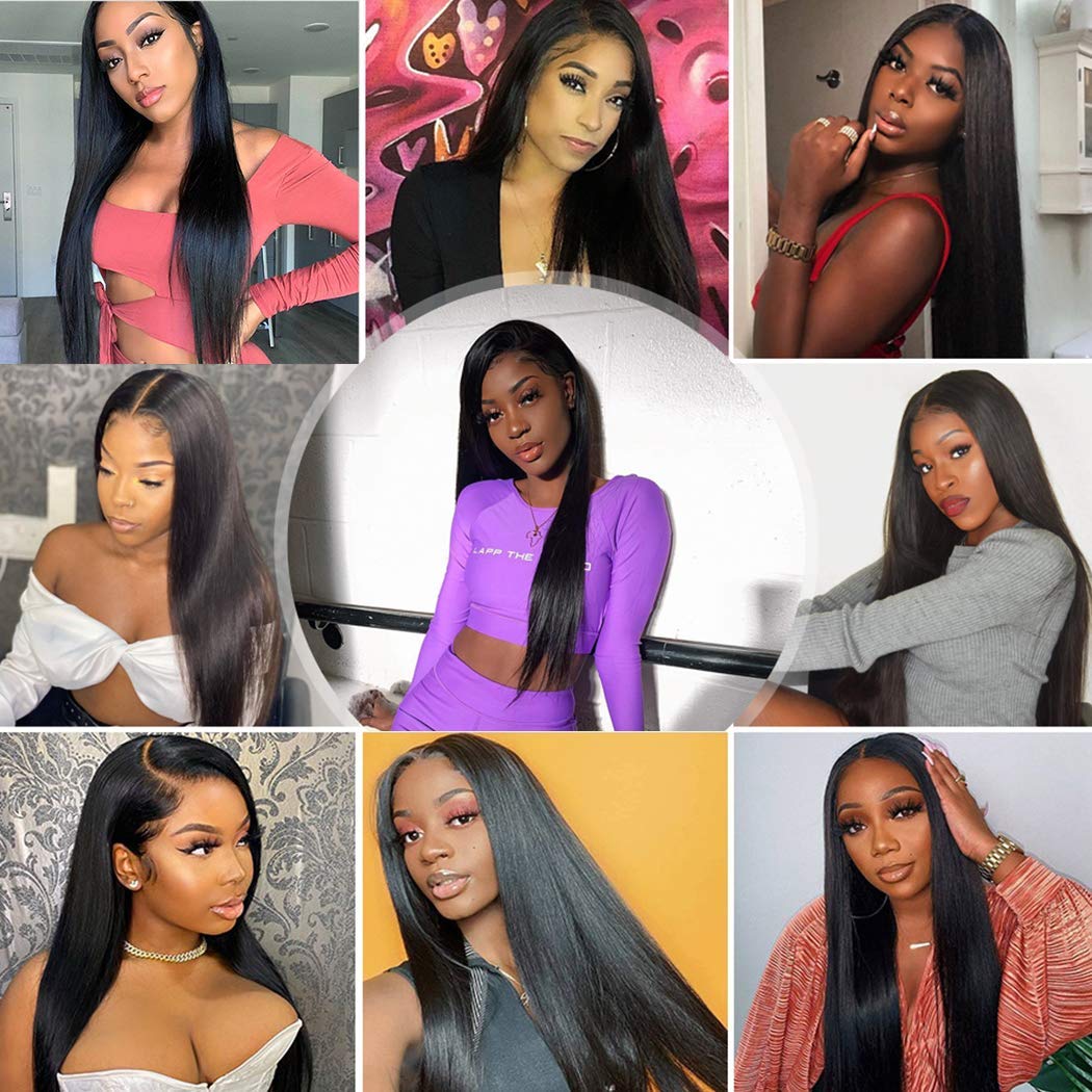 4x4 Straight Lace Closure Wigs Human Hair - HD Lace Front Wigs with Pre Plucked Baby Hair - 180% Density 28 Inch - Perfect for Daily Wear, Parties & Special Occasions