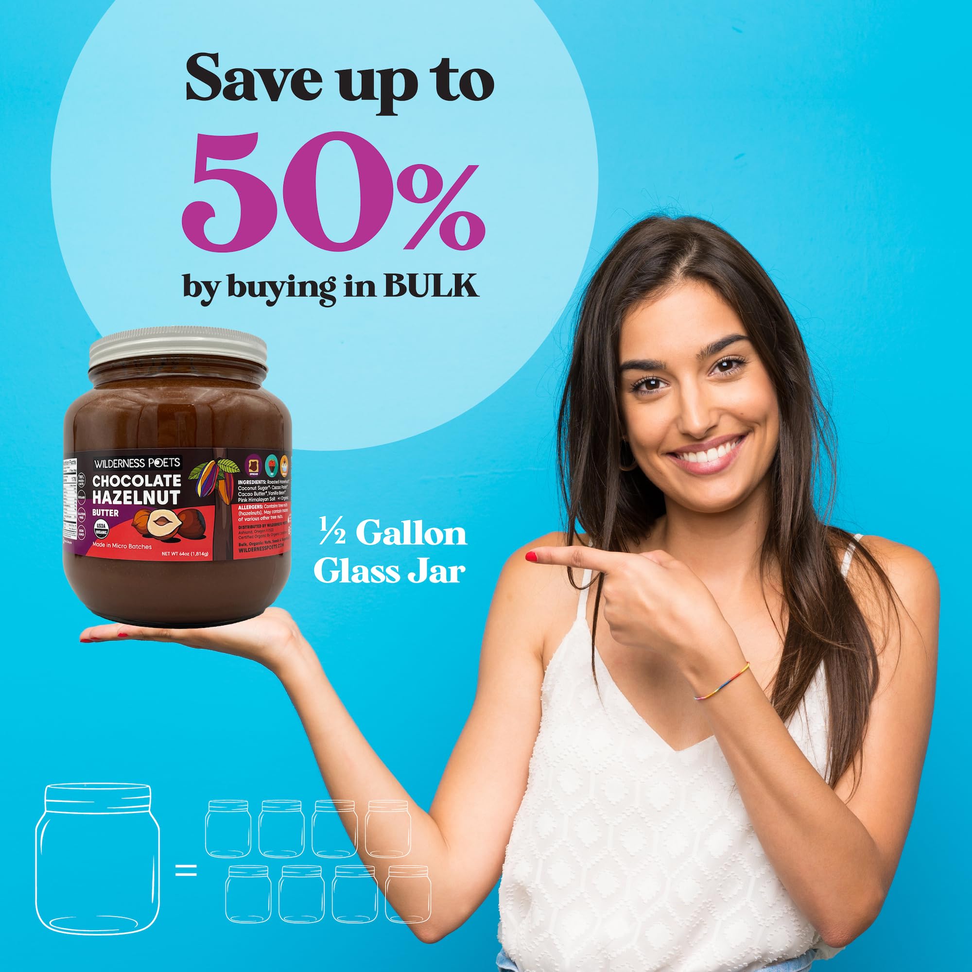 Organic Chocolate Hazelnut Butter - 70% Hazelnuts, 30% Dark Chocolate - Healthy Snack for Hiking & Breakfast