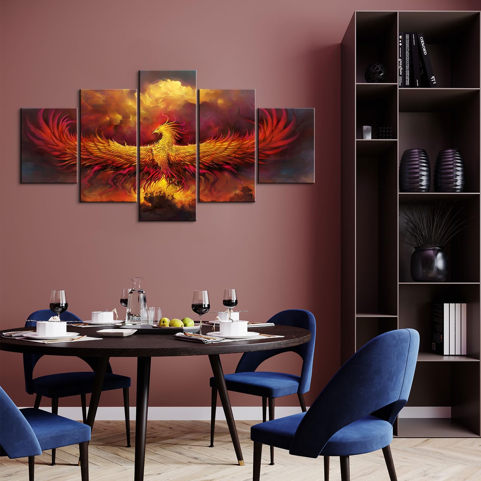 YOUHONG 5-Piece Large Phoenix Bird Wall Art Canvas - Stunning Animal Wall Decor for Living Room & Bedroom - Ready to Hang 70x40 Inches - Perfect for Home, Office & Gift Giving