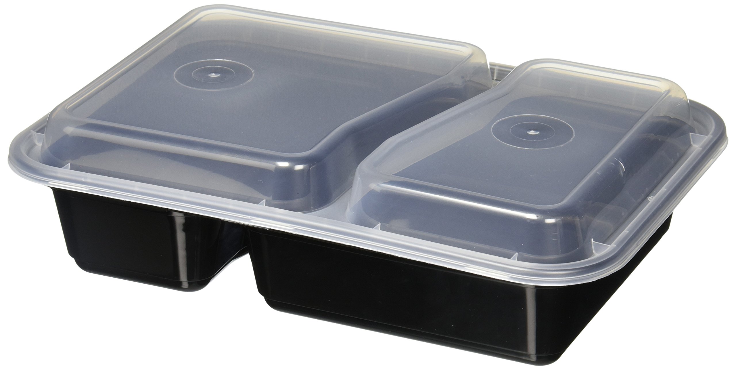 Reditainer® 2-Compartment Microwave Safe Food Storage Containers with Lids - 10 Pack Divided Lunch Trays for Meal Prep, Office Lunch & Leftovers