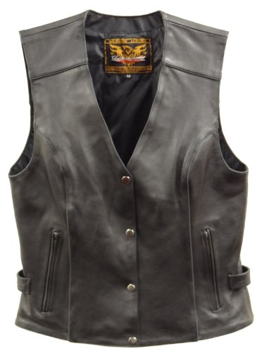 Milwaukee Leather XS1293 Women's Winged Studded Black Leather Vest - Large Size | Stylish Biker Jacket for Motorcycle Riding & Fashion Outfits