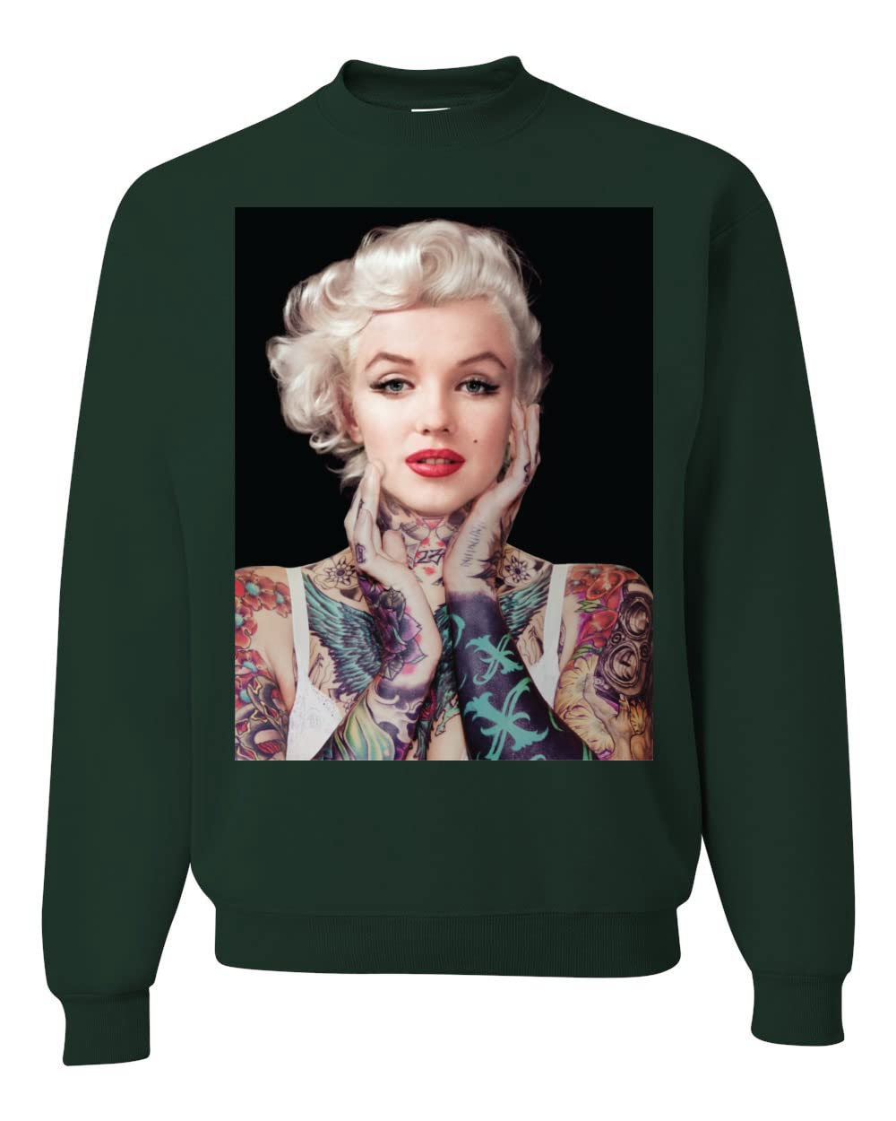 Wild Bobby Marilyn Monroe Tattoo Graphic Sweatshirt - Black Pop Culture Unisex Crewneck Pullover | Vintage Inspired Streetwear for Casual Outfits & Music Festivals
