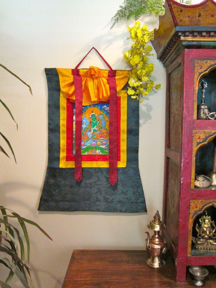 Green Tara Framed Thangka - Handmade Tibetan Buddhist Wall Art for Meditation & Home Decor | Perfect for Yoga Studios, Spiritual Spaces & Gift Giving
