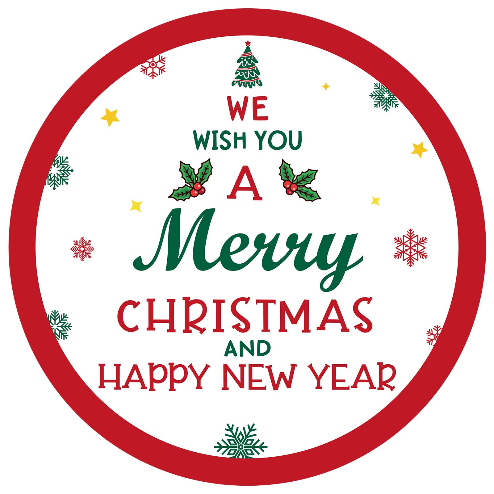 Anwyll Merry Christmas Stickers & Happy New Year Stickers - 50pcs Festive Red & White Decorative Labels for Gift Wrapping, Packaging Boxes & Bags - Perfect for Holiday Cards, Presents & DIY Crafts