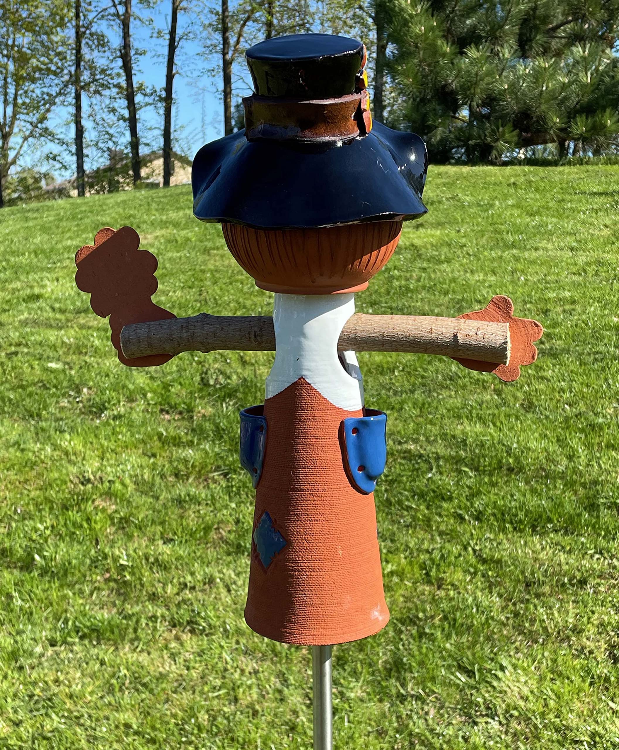 Handmade Frostproof Ceramic Scarecrow Lawn Stake - Unique Outdoor Garden Statue Decor for Women & Men - Perfect Gardening Gift for Yard, Patio, or Farmhouse Decor