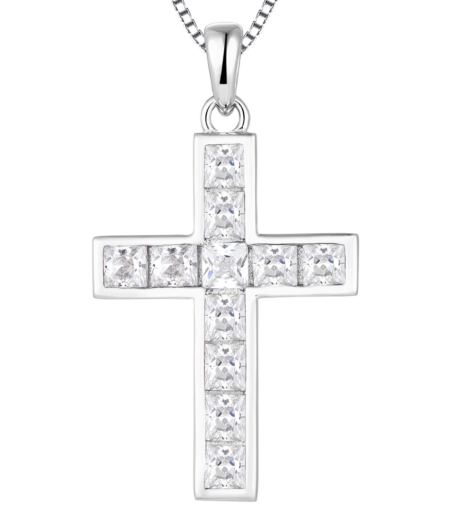 YL Cross Necklace Sterling Silver Criss Pendant with Gemstones - Elegant Crucifix Jewelry for Women | Perfect for Church, Weddings & Everyday Wear