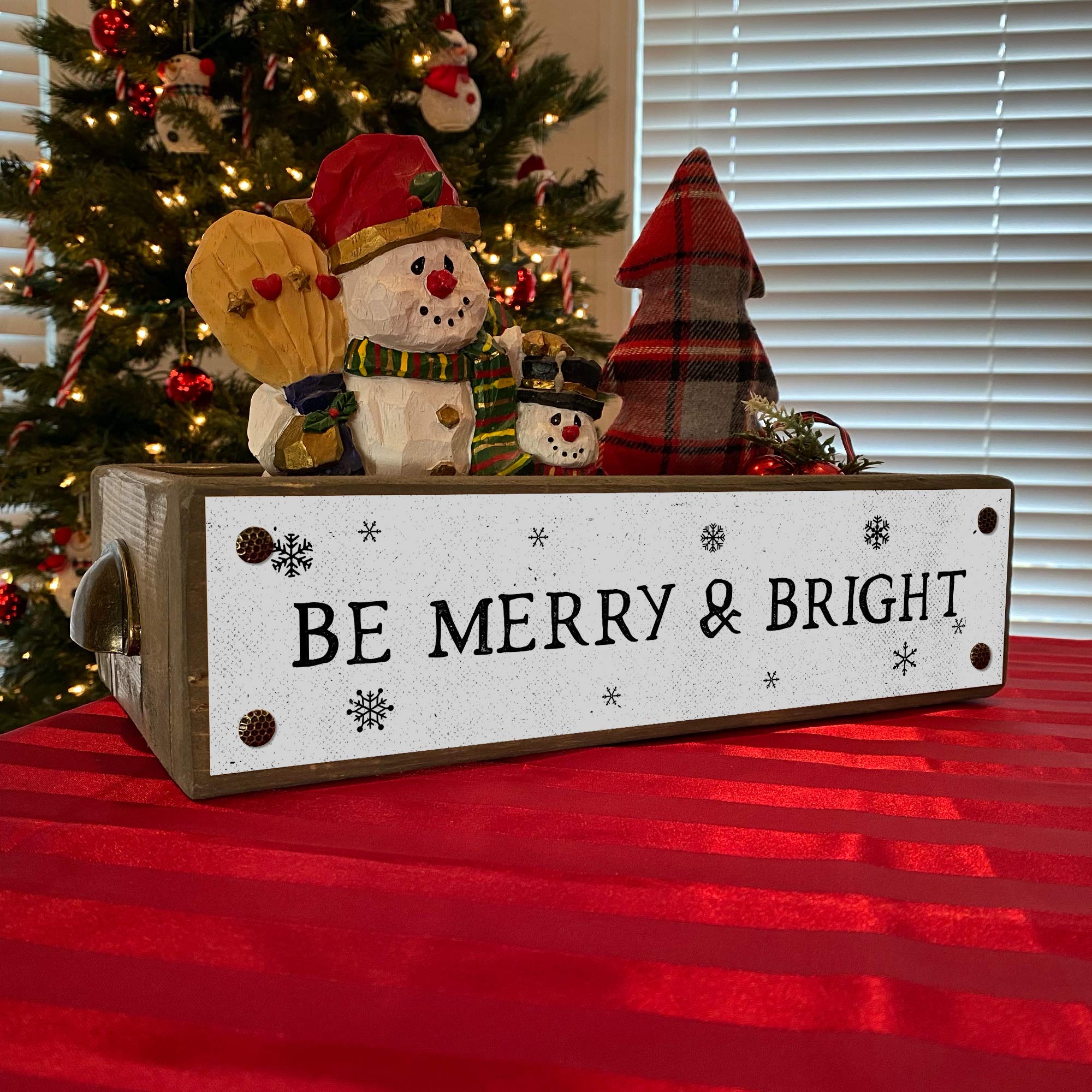 ANVEVO Be Merry And Bright Christmas Wooden Decor Box - Rustic Farmhouse Storage Caddy with Funny Sayings - Holiday Home Décor for Living Room, Mantel & Gift Giving