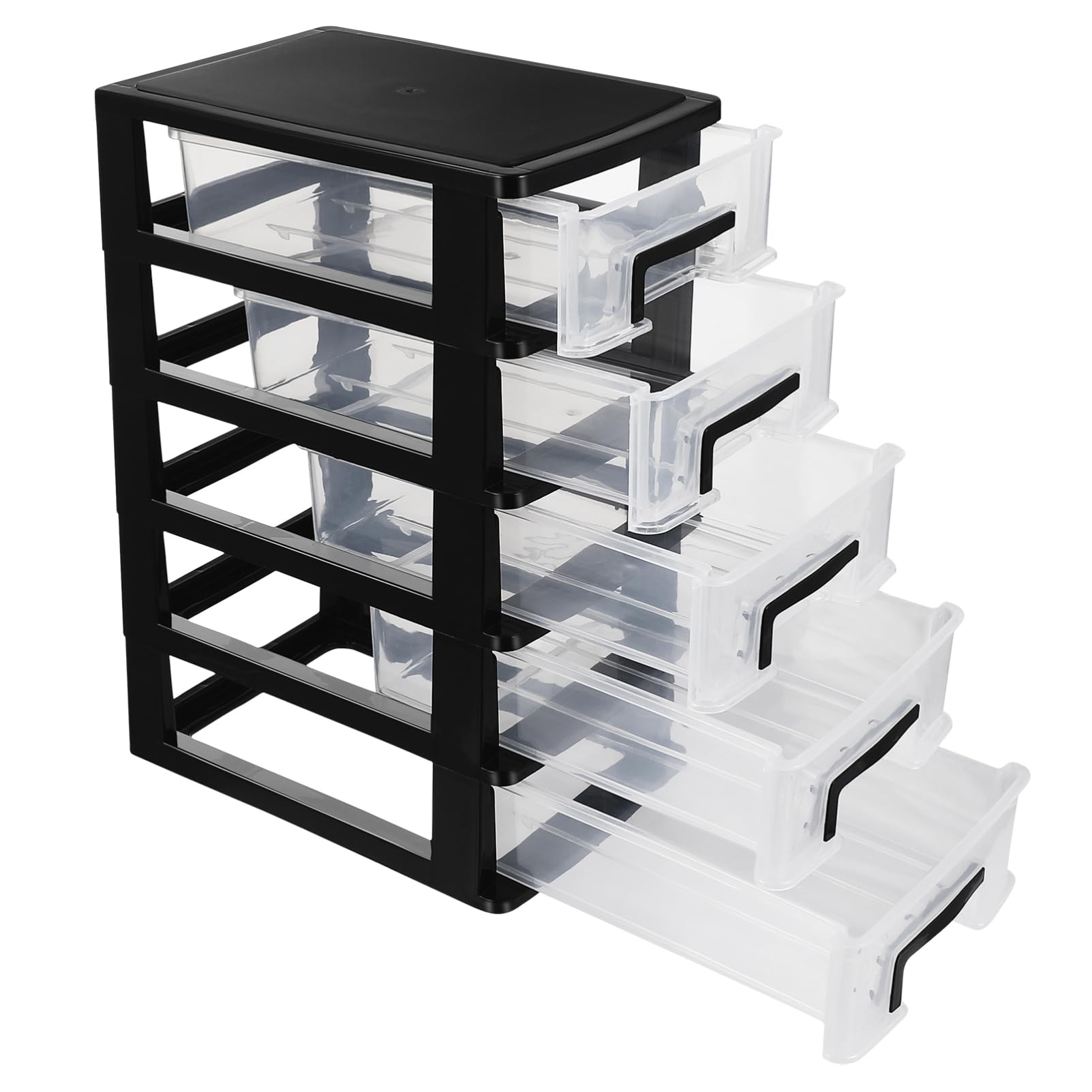 5-Tier Plastic Storage Drawer Cabinet - Portable Transparent Organizer for Closet, Desktop & Home Organization (Black, 5.9x8.3x12.3in) - Perfect for Office Supplies, Crafts, Makeup & Small Item Storage