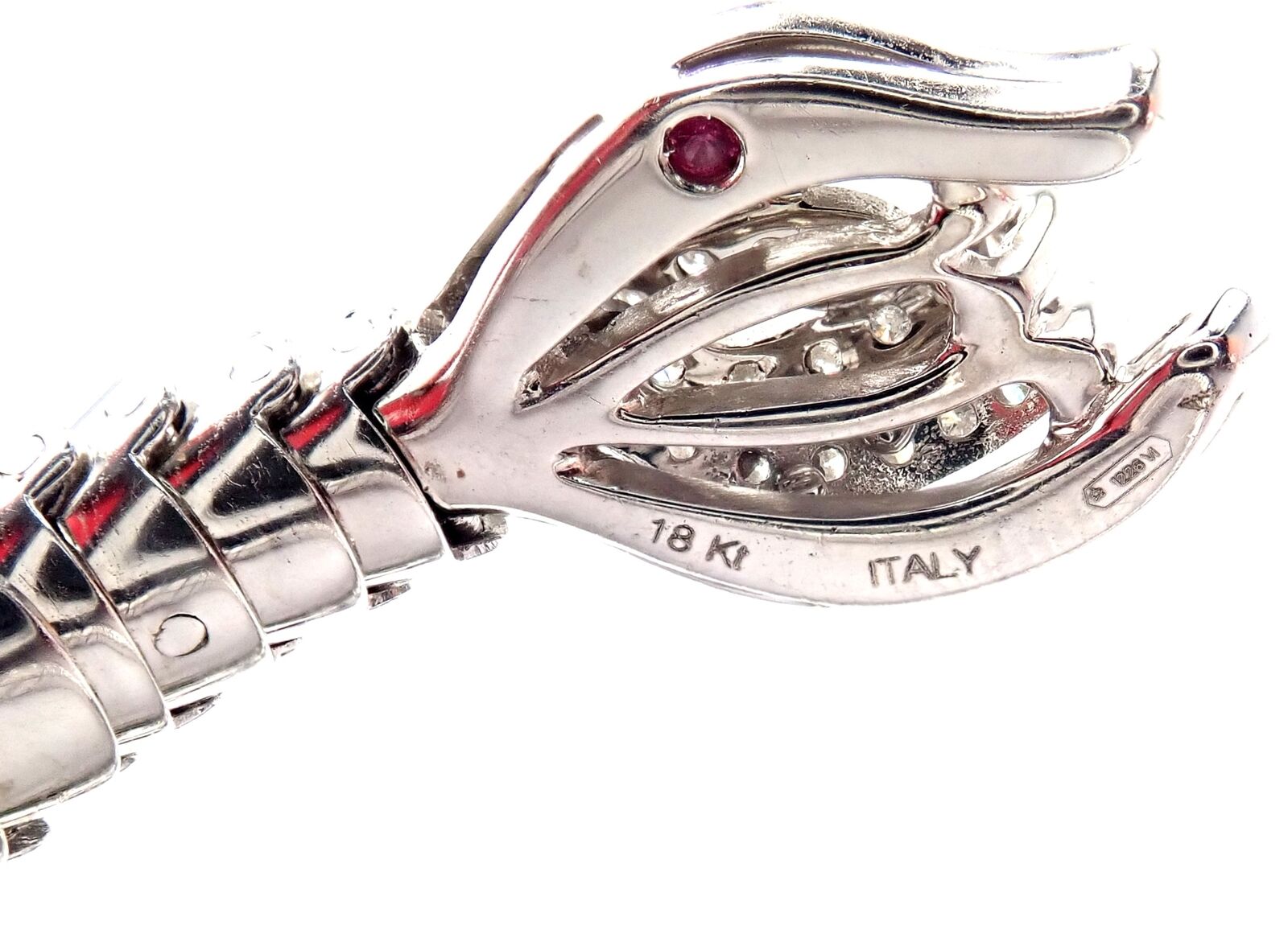 Authentic Roberto Coin Nemo 18k White Gold Diamond & Ruby Enamel Cuff Bracelet | Luxury Jewelry for Women | Perfect for Weddings, Parties & Special Occasions