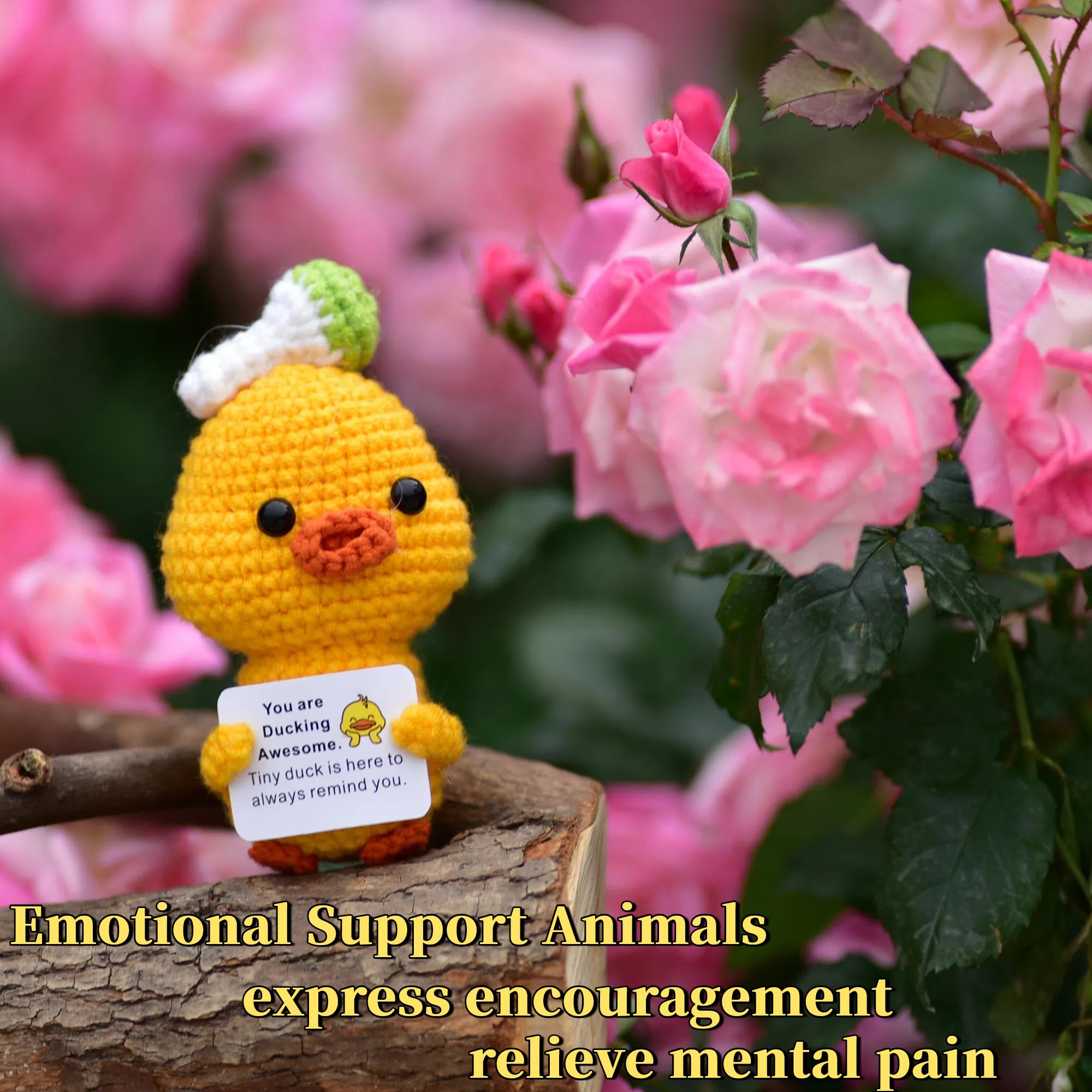 Handmade Crochet Emotional Support Duck - Inspirational & Positive Gift for Women & Men - Birthday, Christmas, Easter Present - Mental Health Encouragement, Stress Relief, Home & Office Decor (Duck 07)