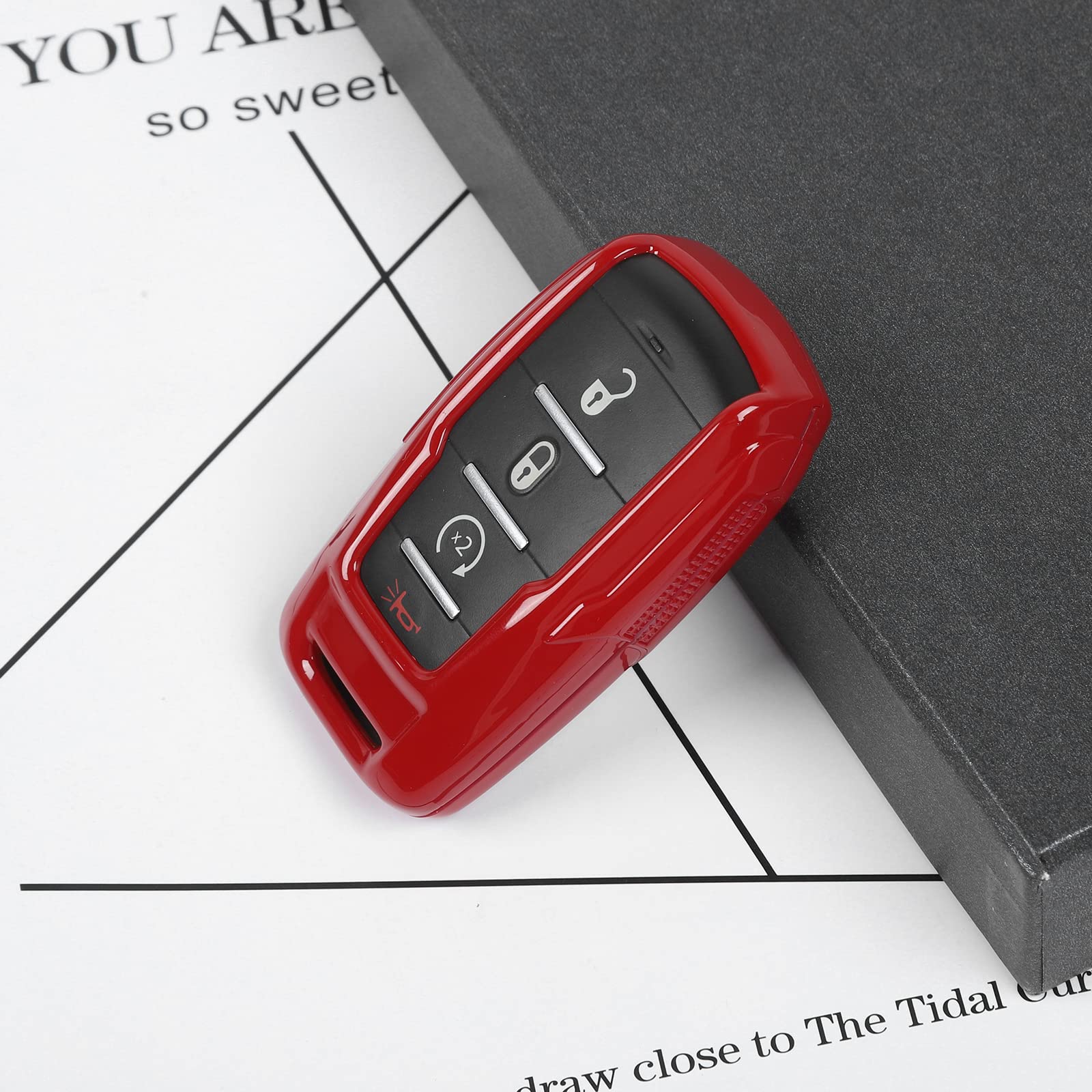 CheroCar RAM Key Fob Cover - Durable Shell Protector for Keyless Entry Remote (2018-2022 Dodge RAM) - Red | Perfect for Truck Owners & Off-Road Adventures