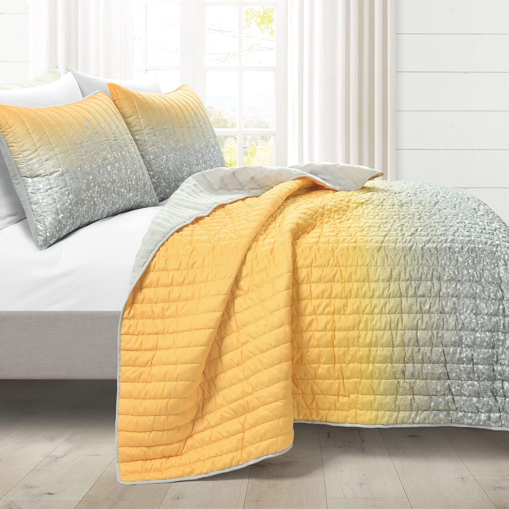 Lush Decor Glitter Ombre Quilt Set - Full/Queen Yellow Gray for Bedroom Decor