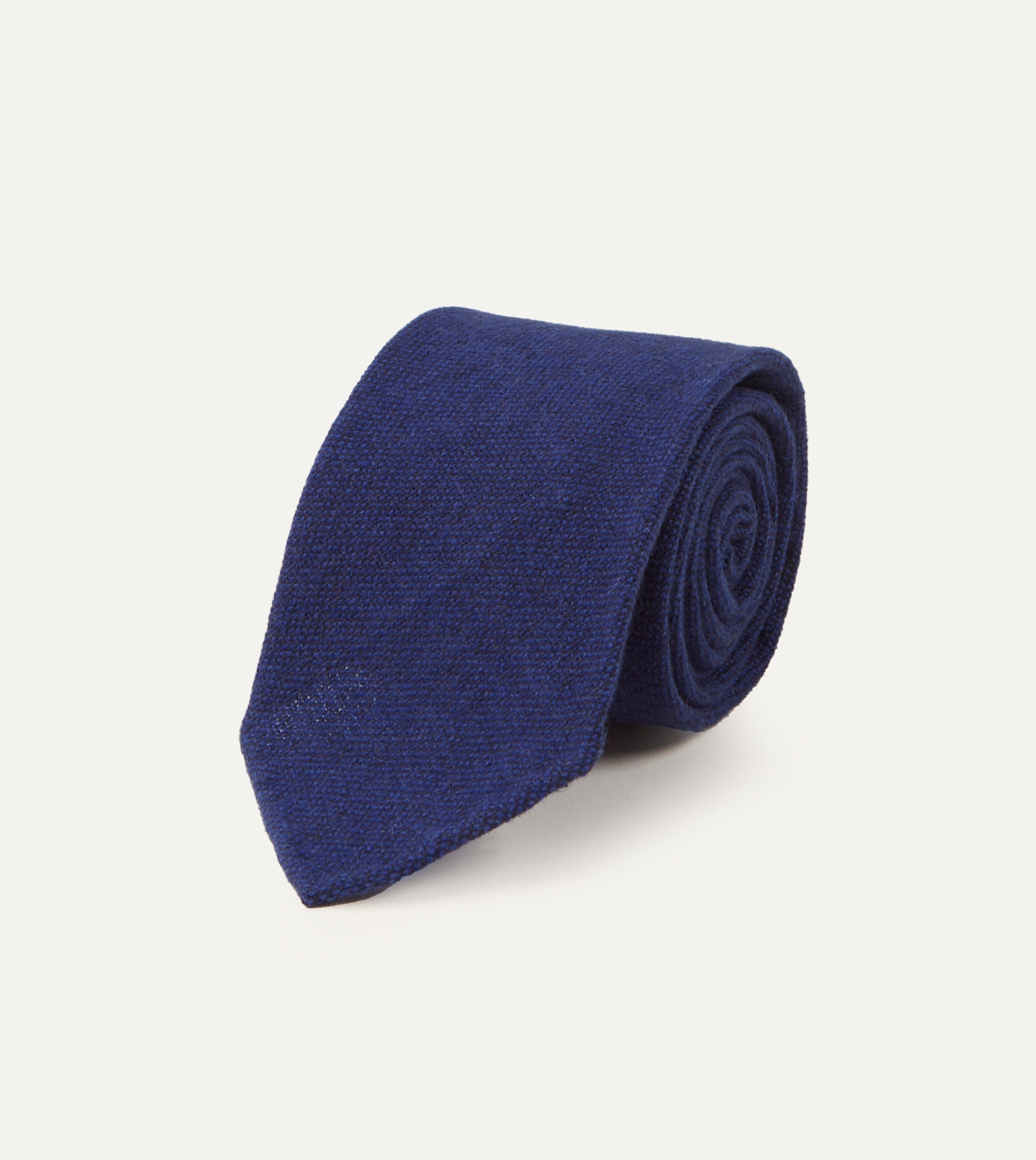 Premium Light Navy Pure Cashmere Necktie - Hand Rolled Solid Color Silk Lining - Perfect for Business Meetings, Weddings & Formal Occasions