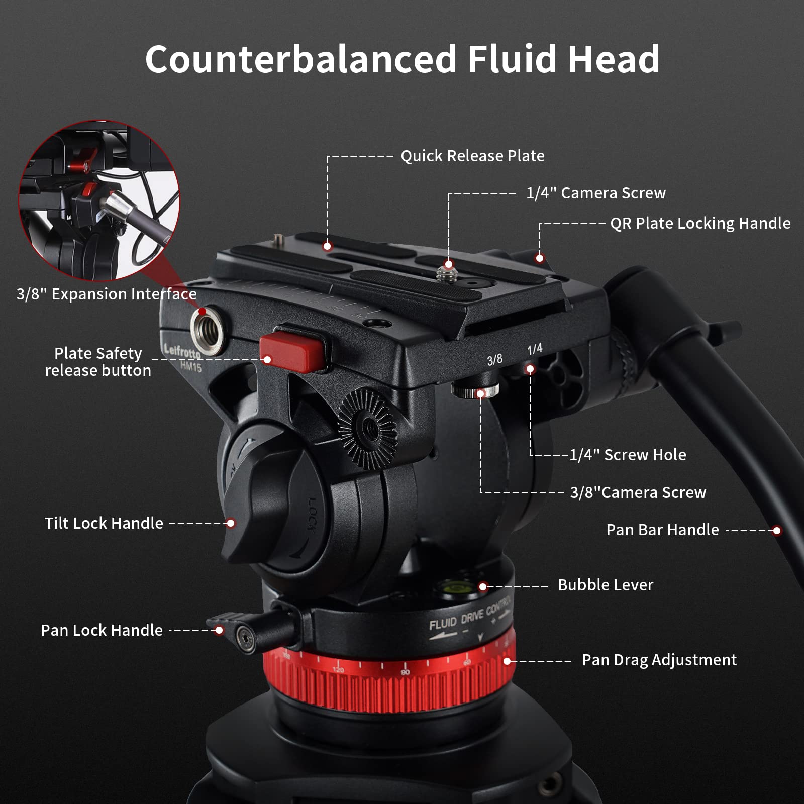 TA155H Heavy Duty Aluminum Video Tripod - 61'' Professional DSLR & Camcorder Tripod with Fluid Head, 33lbs Load Capacity, 360° Pan, 75mm Bowl, Adjustable Tilt +90°/-75° - Perfect for Filmmaking, Vlogging & Photography