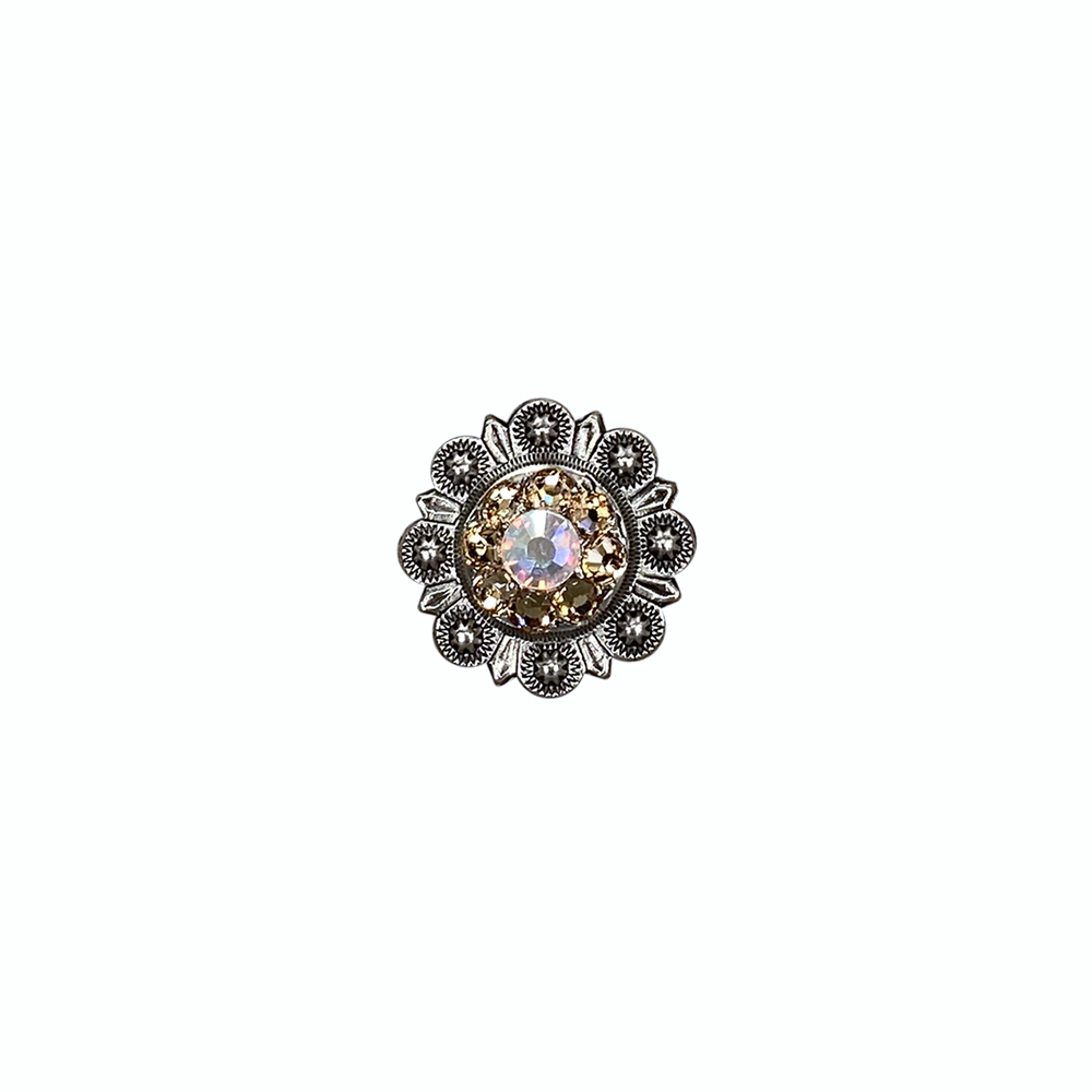 Antique Silver Champagne AB Crystal Conchos - Sizes 1 to 3 with Buckles - Perfect for Western Wear, Belt Decor & DIY Leather Craft Projects