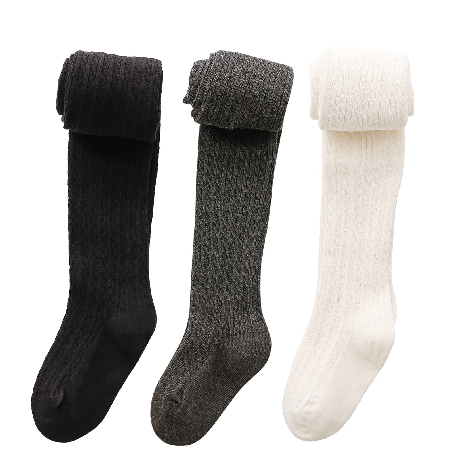 Jormatt Girls Seamless Thick Cotton Cable Knit Tights & Leggings for Toddlers (Ages 2-10) - Warm Winter Stockings for School, Playtime & Outdoor Activities