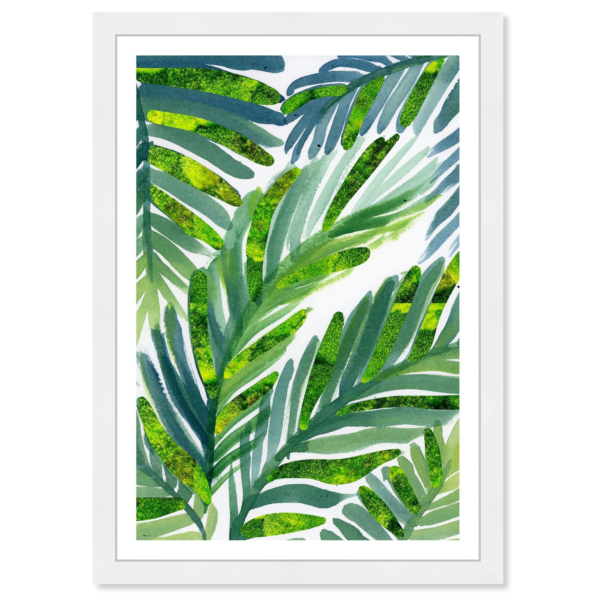 Wynwood Studio Floral Wall Art Framed Print 'Hojas de Palma Moss' - 13x19 Inch Botanical Home Decor in Green & White - Perfect for Living Room, Bedroom or Office Decoration