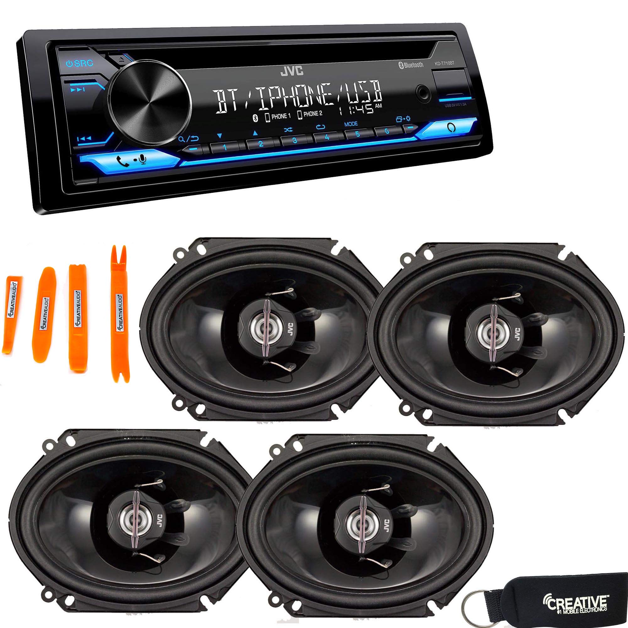 JVC KD-T710BT Bluetooth Car Stereo CD Receiver with Front USB, AUX Input & Amazon Alexa - Includes 2 Pairs of JVC 6x8
