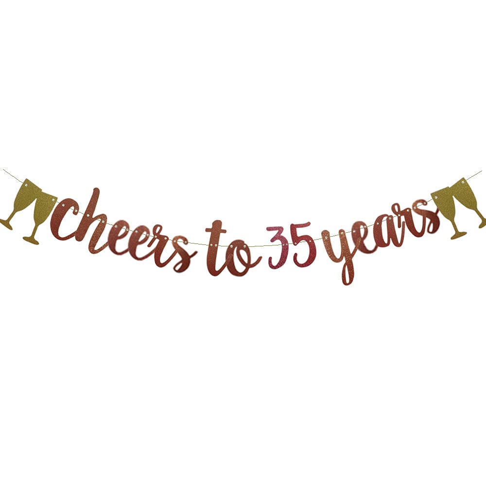 Rose Gold Glitter 35th Anniversary Banner - Pre-Strung Party Decor for Wedding, Birthday & Milestone Celebrations - Perfect for 35 Years Together or 35th Birthday Party Decorations