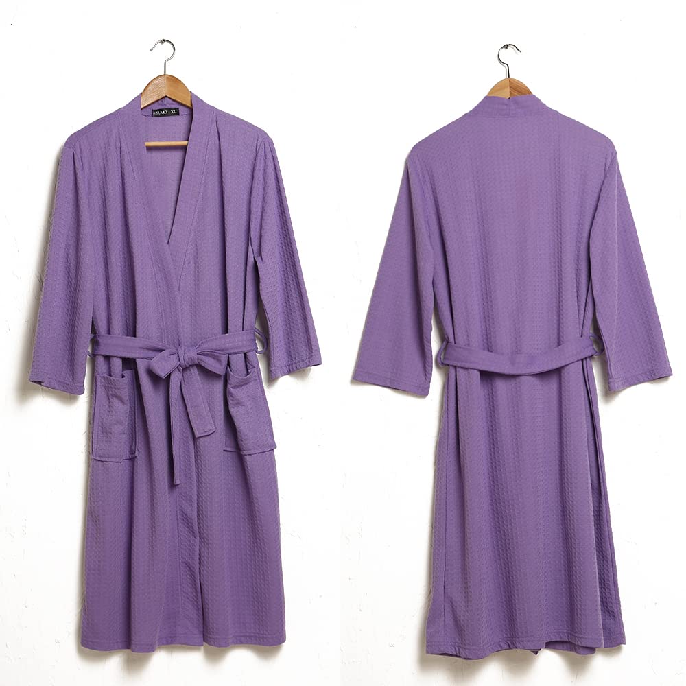 Rojeam Women's Lightweight Kimono Waffle Robe - Soft Unisex Bathrobe with Pockets for Spa, Sleepwear & Lounge Wear - Knee Length Comfortable Cotton Robe for Home Relaxation and Gift Giving