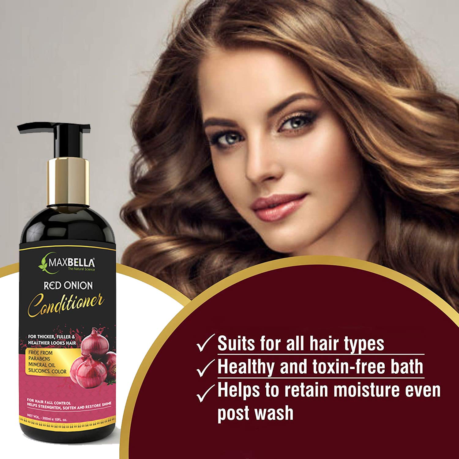 MAXBELLA® Onion Hair Conditioner for Hair Growth & Fall Control - Sulfate, Paraben, Mineral Oil & Silicone Free - 300ml Hair Care for Men & Women - Perfect for Damaged, Dry & Frizzy Hair at Home or Salon Use