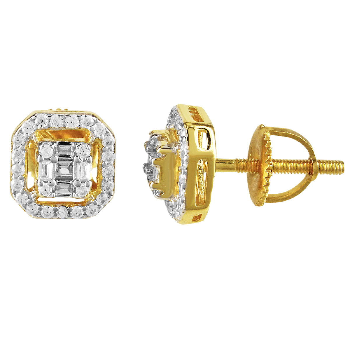 925 Sterling Silver Octagon Baguette Screw Back Earrings for Women - Elegant Icy Designer Studs for Parties, Weddings & Everyday Wear