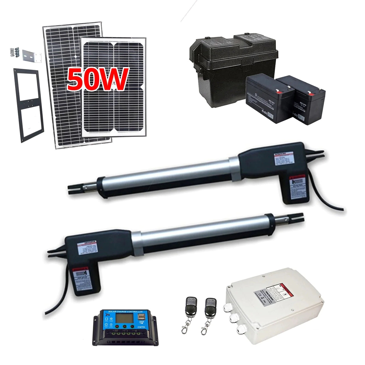 Aleko AS1200 AC/DC Dual Swing Gate Opener with 50W Solar Kit - Automatic Driveway Gate Motor for Home Security & Farm Access