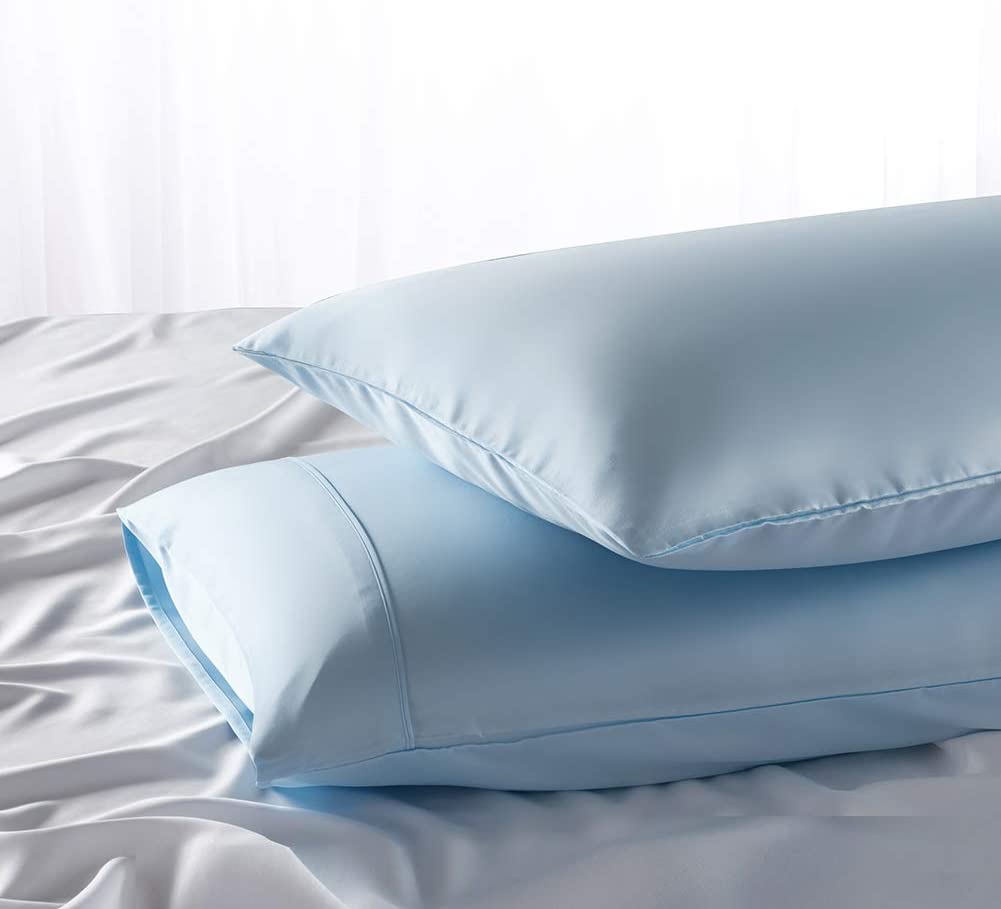 MEILA Silky Satin Pillowcase Set of 2 - Ultra Soft Washed Silk Pillow Covers for Hair & Skin Care, Standard Size (20x26 inches), Baby Blue - Perfect for Beauty Sleep, Reducing Frizz & Wrinkles