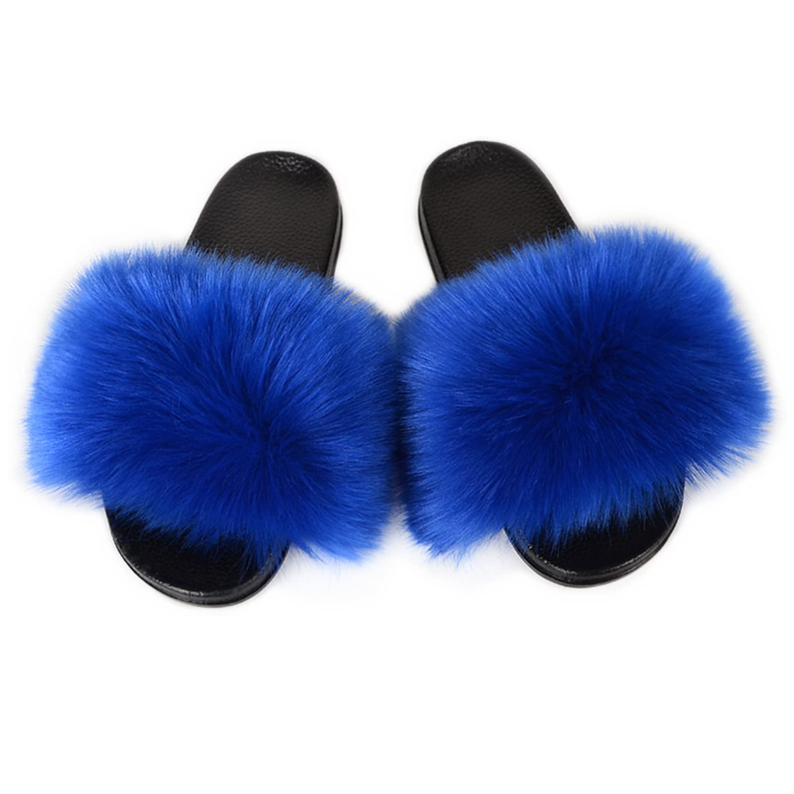 Women's Fuzzy Faux Fur Open-Toe Slippers - Soft Fluffy Indoor/Outdoor Slides for Comfort & Warmth - Perfect for Home, Lounge, and Backyard Relaxation