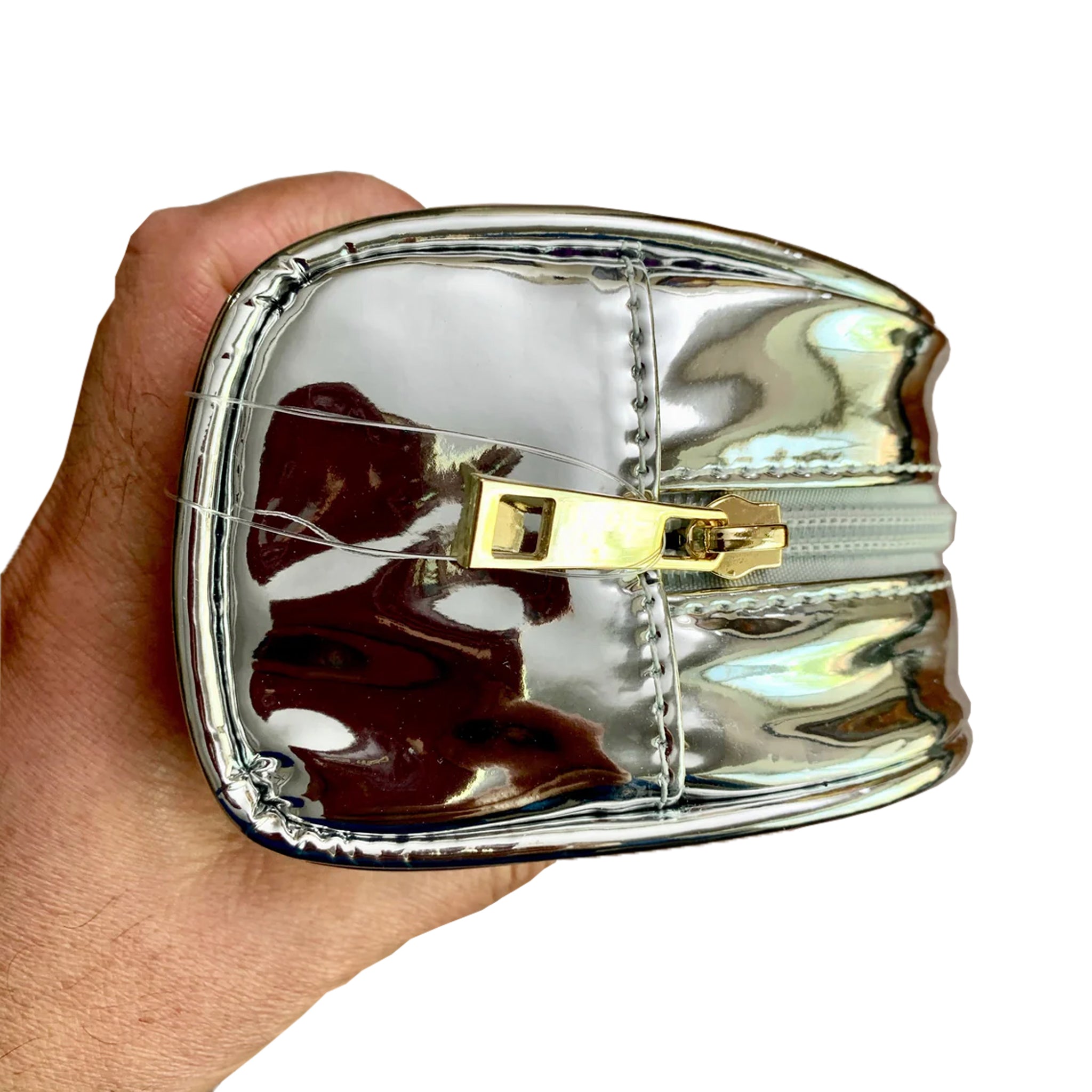 **Metal Silver Travel Makeup Bag - Waterproof Cosmetic Organizer & Toiletry Pouch for Women - Perfect for Airplane, Gym, and Vacation Essentials**