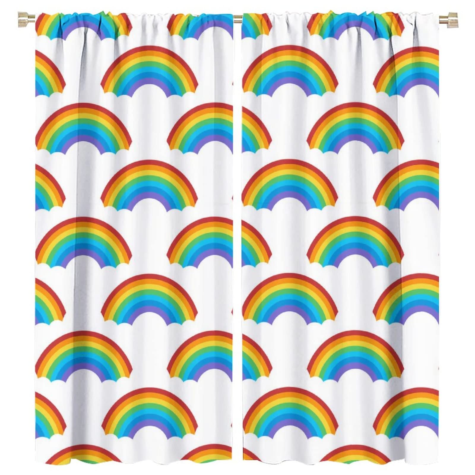 Rainbow Kids Curtains - Seamless Rainbow Pattern Window Treatments, 2 Panel Set 63x72 inches for Living Room, Bedroom, Kitchen & Cafe - Perfect for Nursery Decor & Playroom Windows
