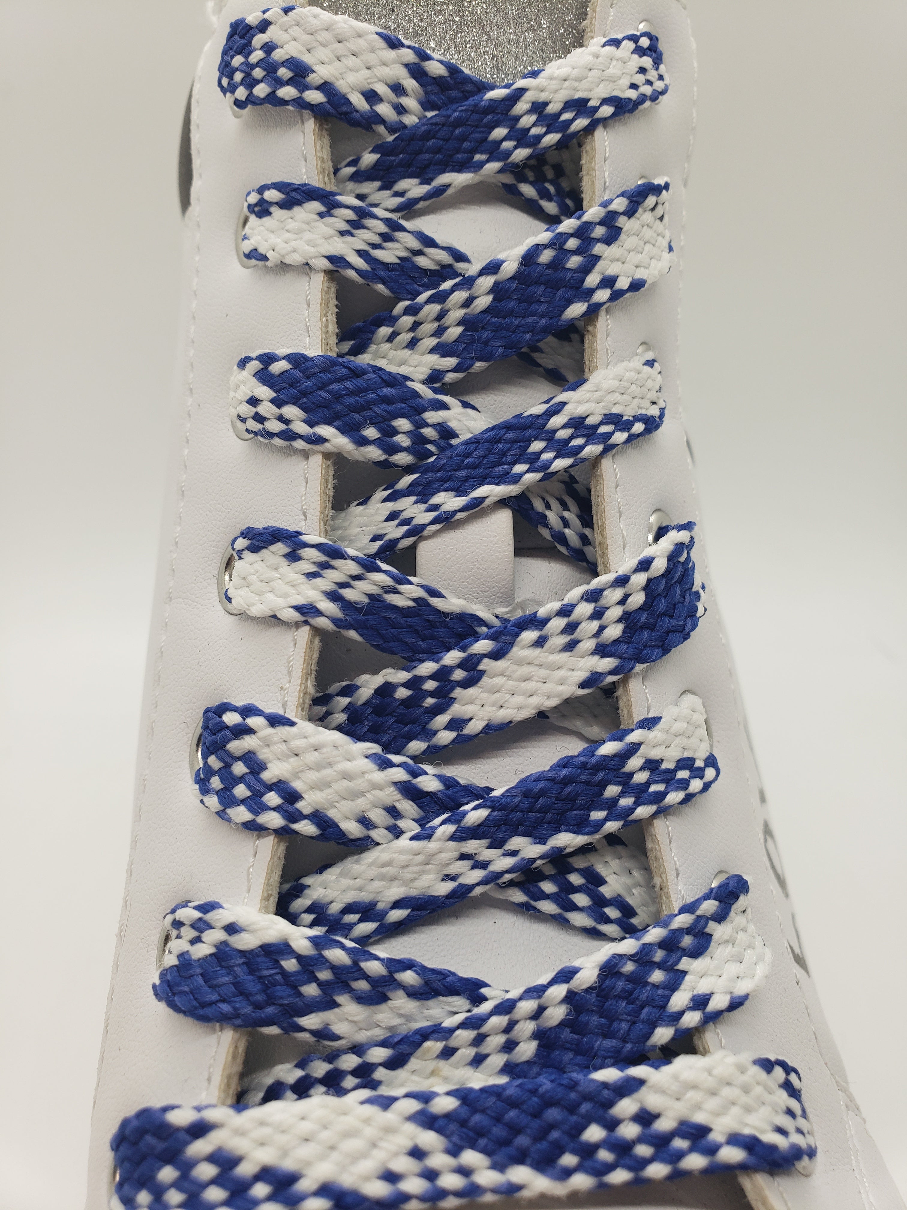 Royal Blue and White Flat Argyle Shoelaces - Premium Cotton Dress Shoe Laces for Men & Women - Perfect for Oxfords, Loafers and Formal Shoes