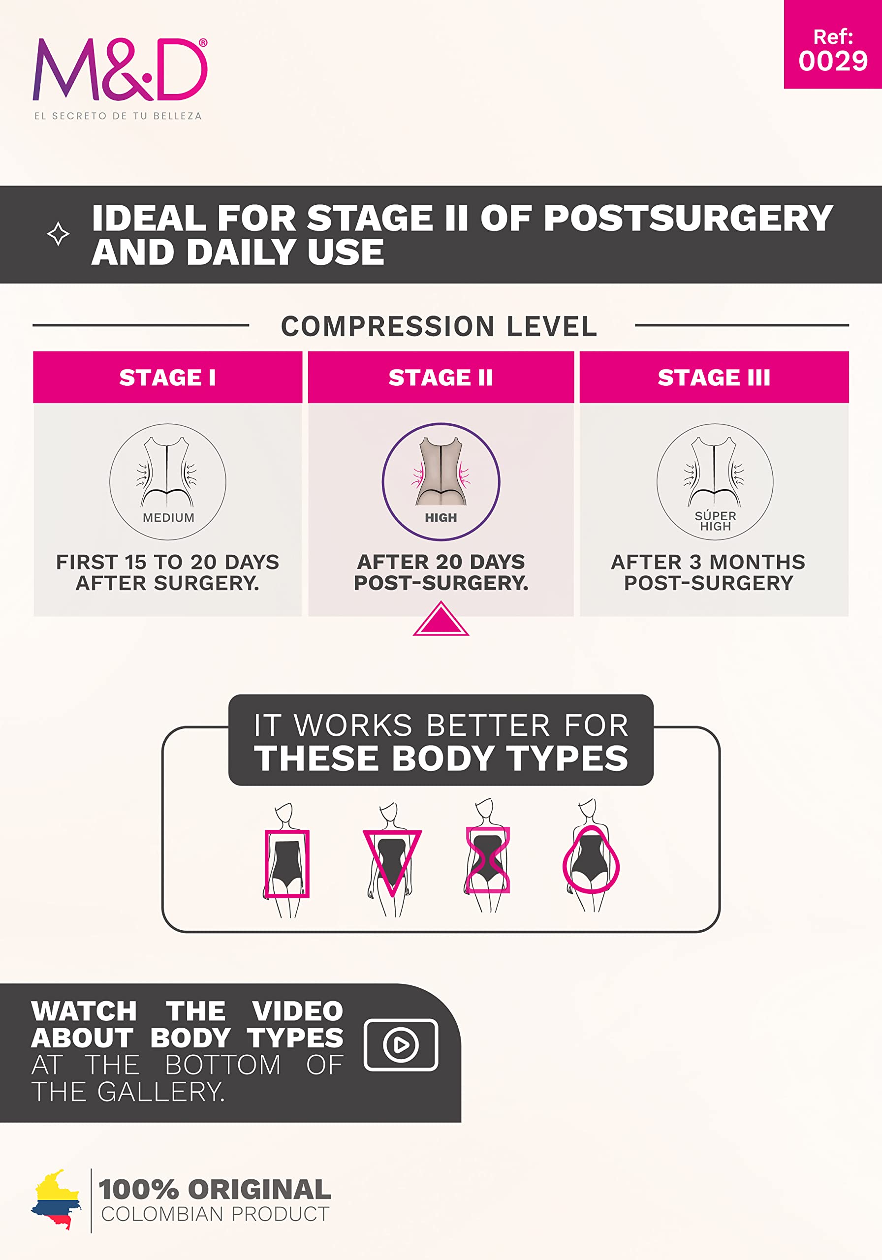 Post-Surgery Compression Garment for Women | M&D Colombian Fajas Shapewear | Tummy Tuck Recovery & Body Shaping | Ideal for Postpartum, Liposuction & C-Section Recovery