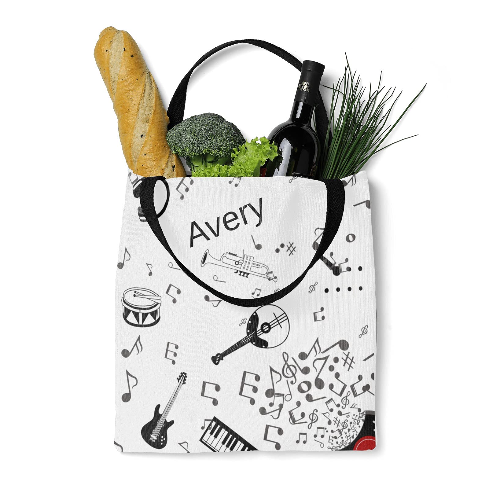 Personalized Music Cat Canvas Tote Bag - Cute Reusable Shopping Bag for Women, Eco-Friendly Grocery Tote, School Handbag & Travel Gift Idea - Perfect for Daily Use, Grocery Shopping & Beach Trips