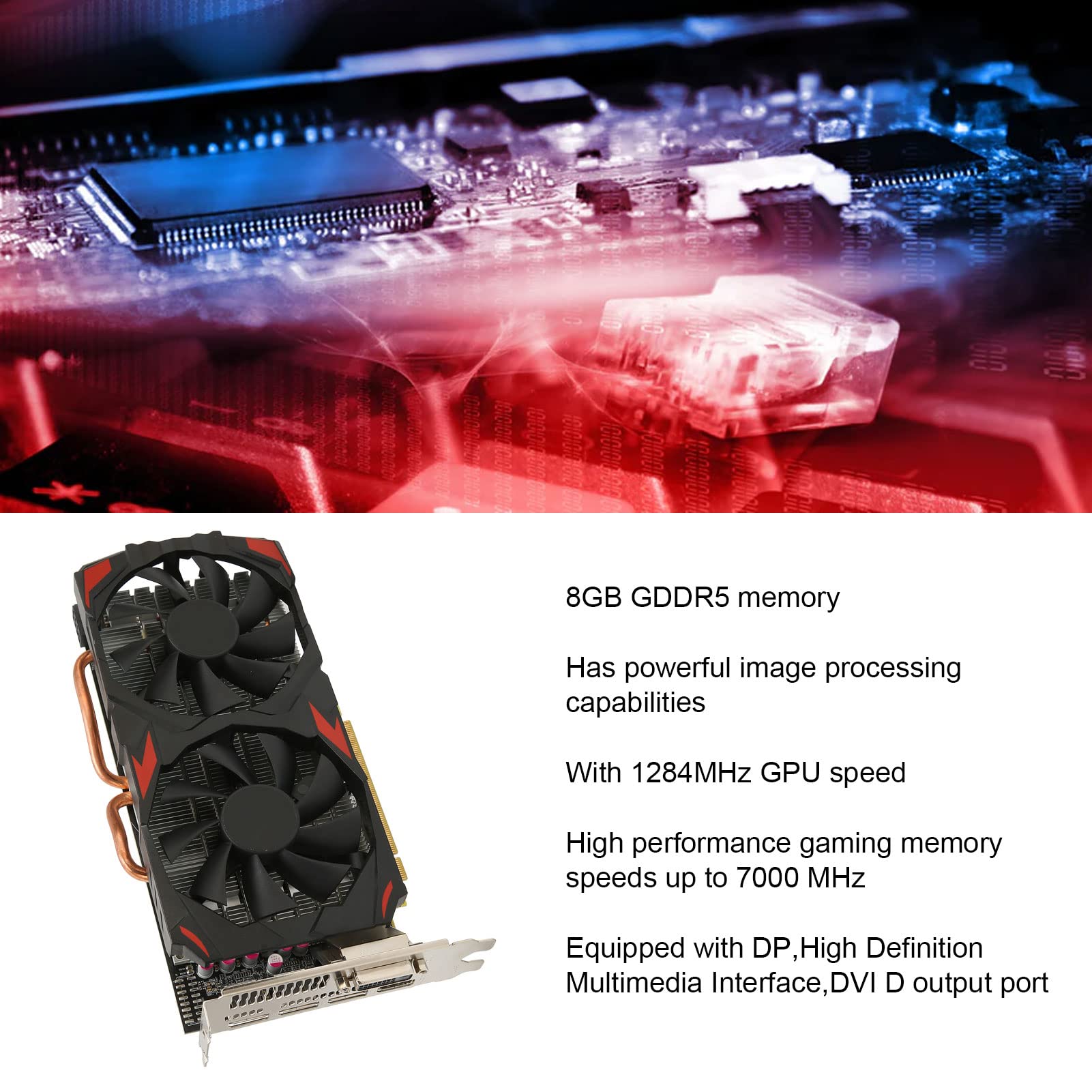 AMD Radeon RX 580 8GB GDDR5 256-Bit Gaming Graphics Card with Dual Cooling Fans | PCIe 3.0 | Active Fan Control & Freeze Fan Stop Technology | Perfect for PC Gaming, Video Editing & Home Office Workstations