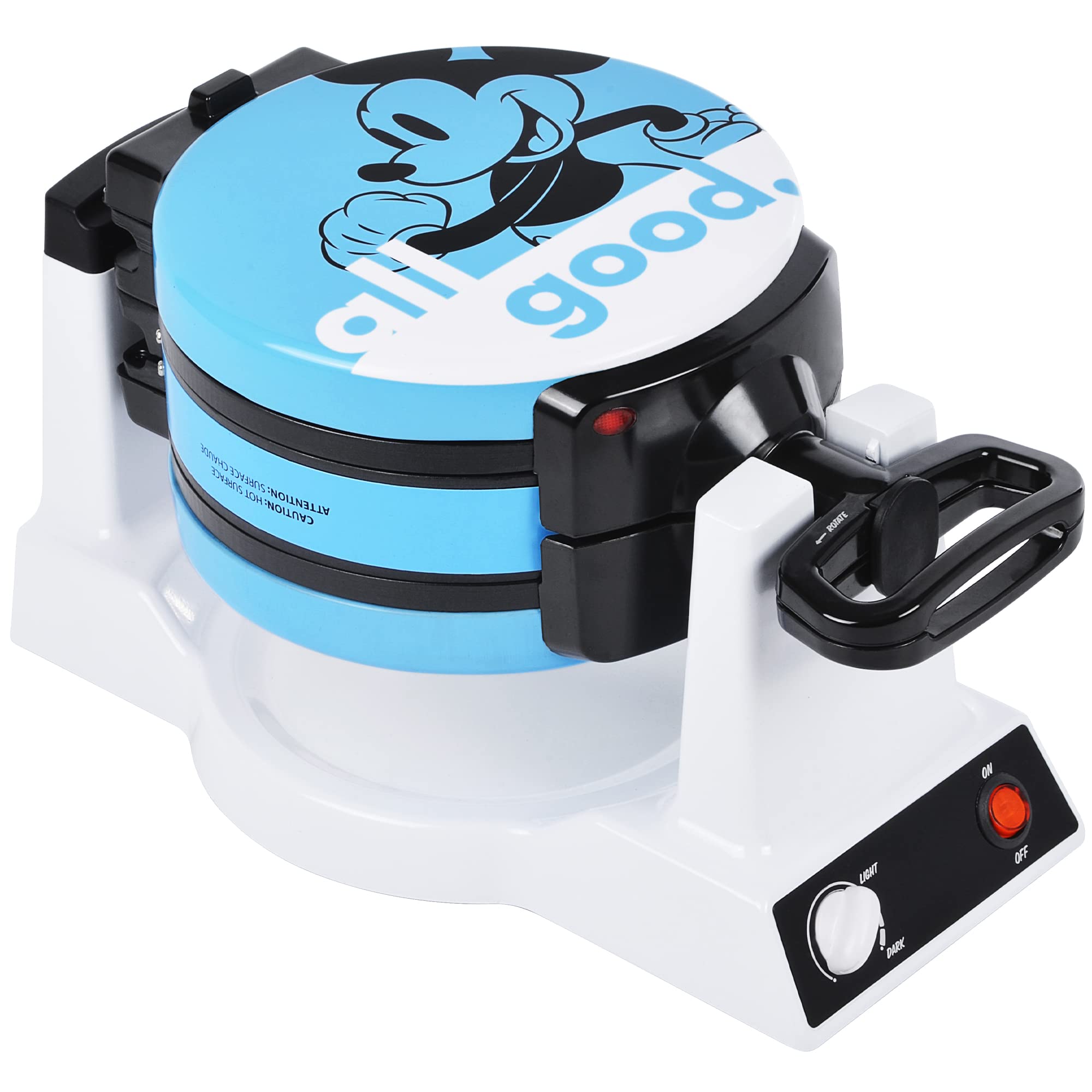 Disney Mickey & Minnie Double Flip Waffle Maker with Non-Stick Plates - Blue Mickey Mouse Kitchen Appliance for Disney Fans - Makes 6 Heart-Shaped Waffles - Perfect for Breakfast, Brunch & Disney-Themed Parties