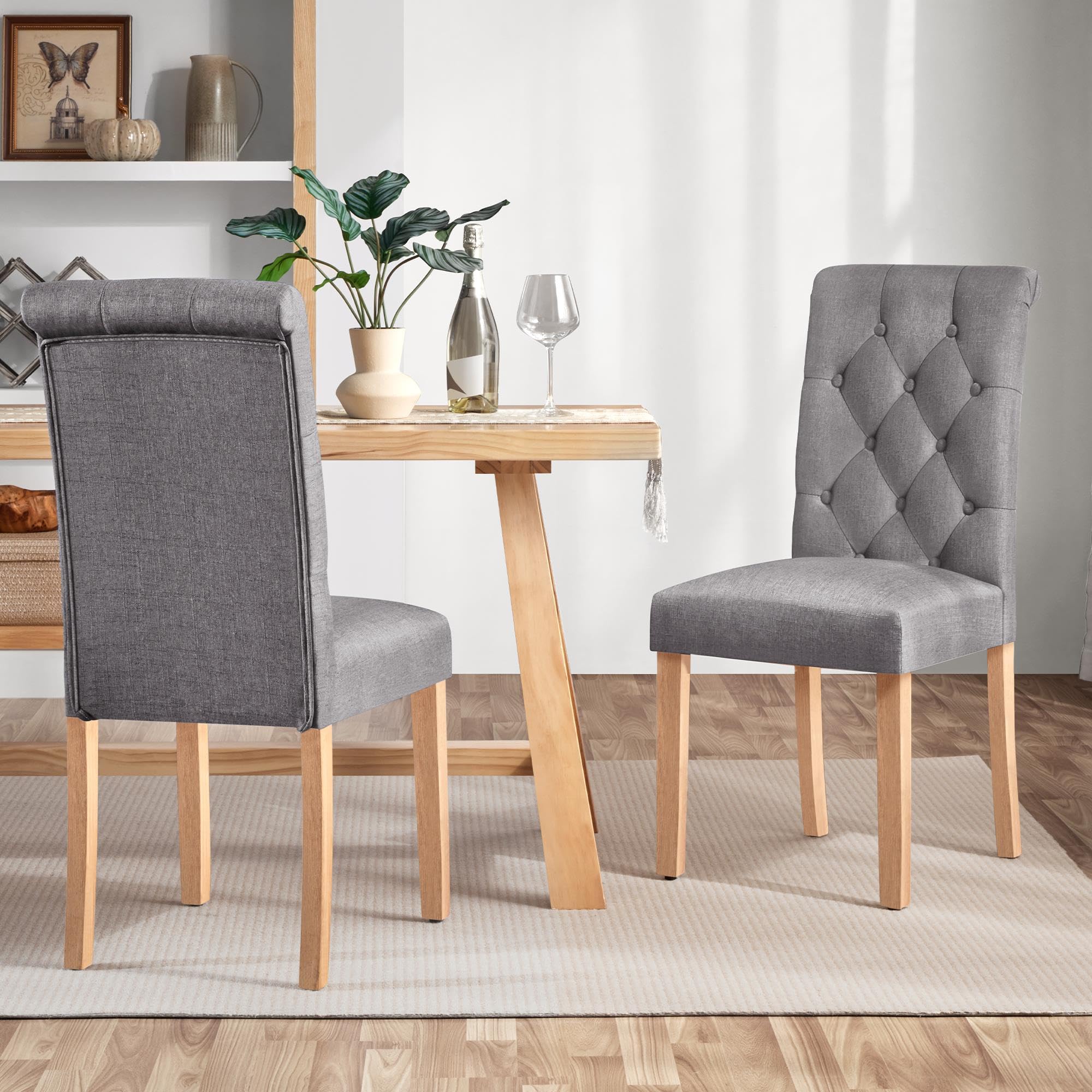 Yaheetech Set of 2 Dark Gray Fabric Upholstered Dining Chairs - Button Tufted High Back Kitchen Chairs with Solid Wood Legs for Home, Restaurant & Dining Room | Perfect for Modern Kitchens, Cozy Breakfast Nooks & Elegant Dining Spaces