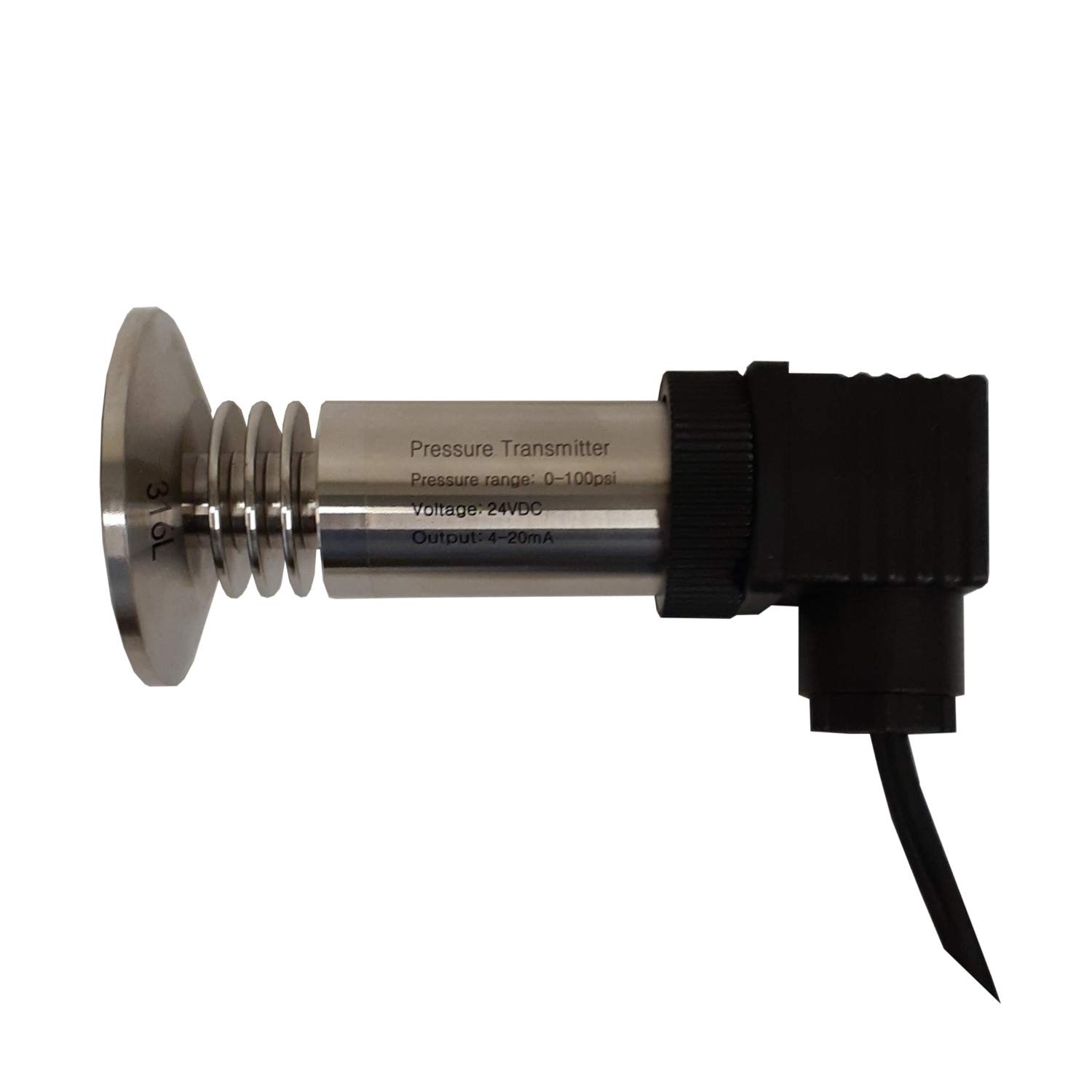 High Accuracy 0-100 PSI Pressure Transmitter with 316L Stainless Steel Case & 2 Inch TriClamp Connection | 24 VDC, 4-20mA Output | Ideal for Food Processing, Brewing & Pharmaceutical Industries