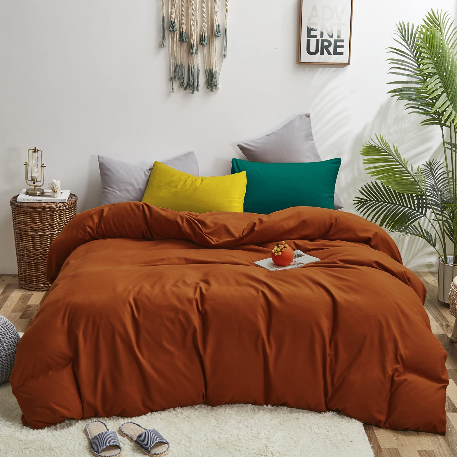 Burnt Orange Comforter Set Queen - 3 Piece Rust Bedding Set with Cozy Blanket for Full/Queen Bed - Solid Caramel & Reddish Brown Comforter for Women & Men - Perfect for Fall & Winter Bedroom Decor