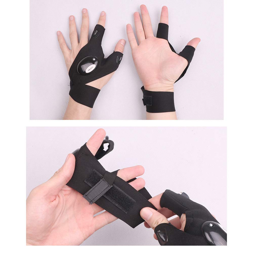LED Flashlight Gloves for Men & Women - Fingerless Night Lighting Gloves with Bright LED Lights | Perfect for Camping, Fishing, Hiking, Outdoor Activities & Working in Dark Places - Cool Gadgets & Unique Gifts for Handymen & Adventurers