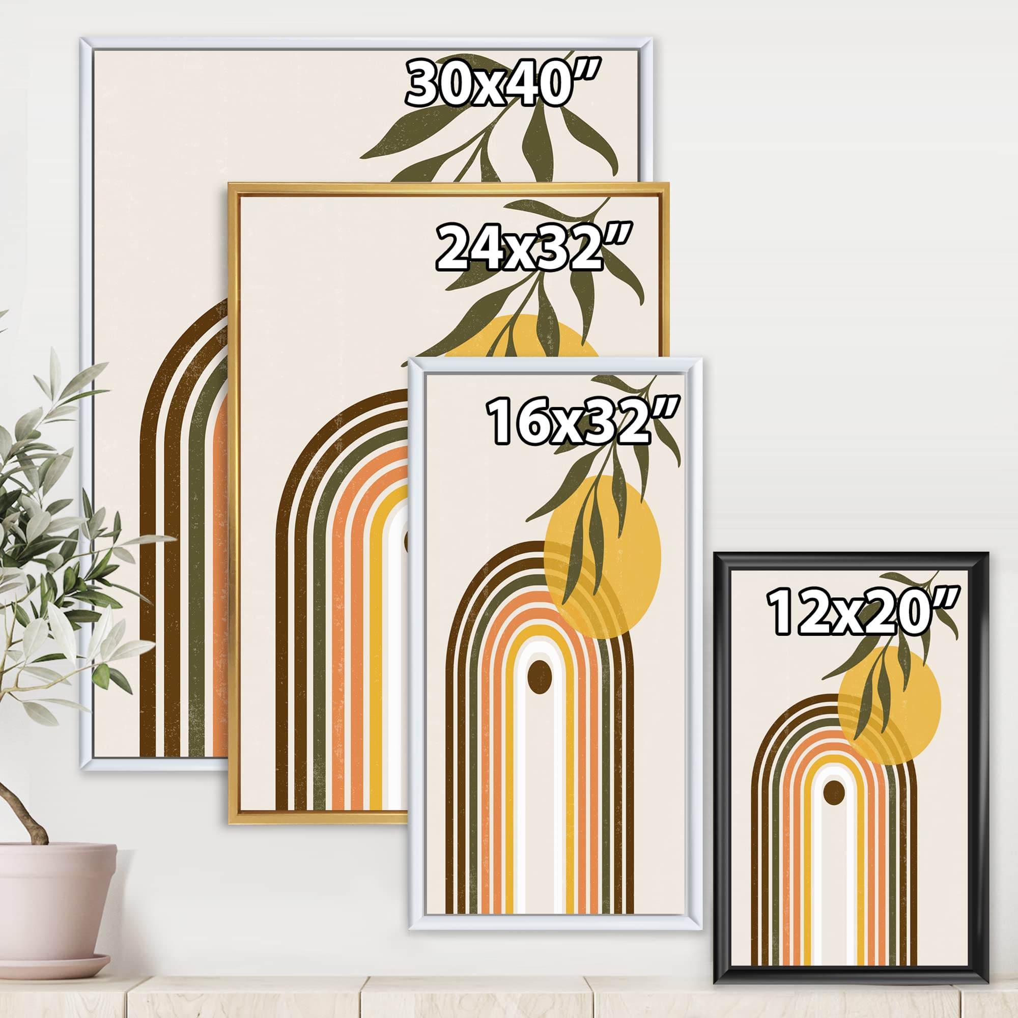 Abstract Yellow Sun with Retro Rainbow - Modern Framed Canvas Wall Art Print for Living Room, Bedroom & Office Decor | Home Wall Decorations & Gifts