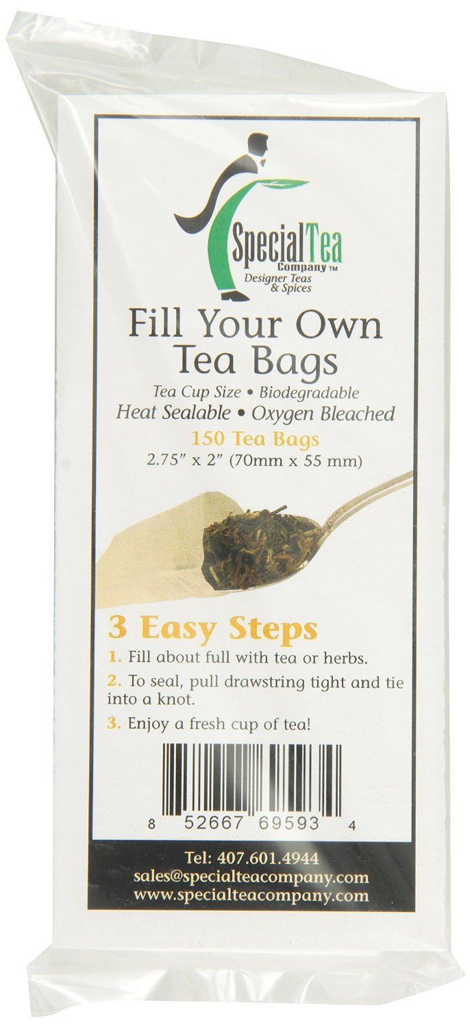 150 Count Empty Tea Bags for Loose Leaf - DIY Herbal, Organic & Blooming Tea - Resealable Kraft Paper Filter Bags (Great for Home Brewing, Gifts & Tea Parties)