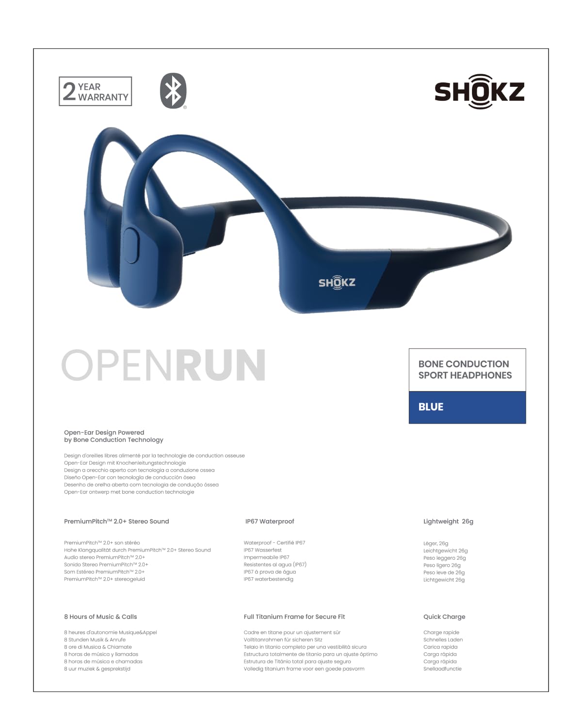 SHOKZ OpenRun (AfterShokz Aeropex) Open-Ear Bluetooth Bone Conduction Sports Headphones - Sweatproof Wireless Workout Headset with Built-in Mic for Running, Cycling, Gym & Outdoor Activities