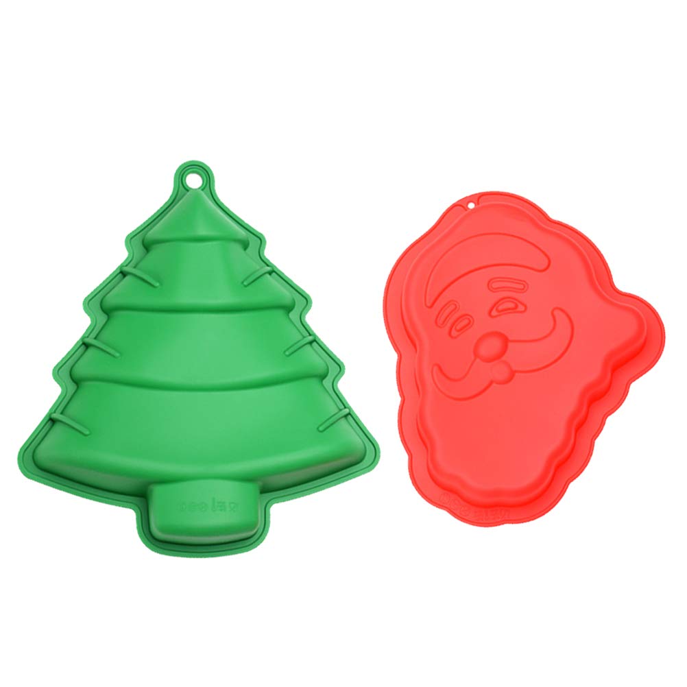 2Pcs Christmas Silicone Baking Molds - Santa Claus & Tree Shape for Cakes, Puddings, Chocolate, Jelly, Soap Making | Holiday Dessert & DIY Craft Supplies (Random Colors) | Perfect for Christmas Parties, Gift Making & Home Baking Decorations