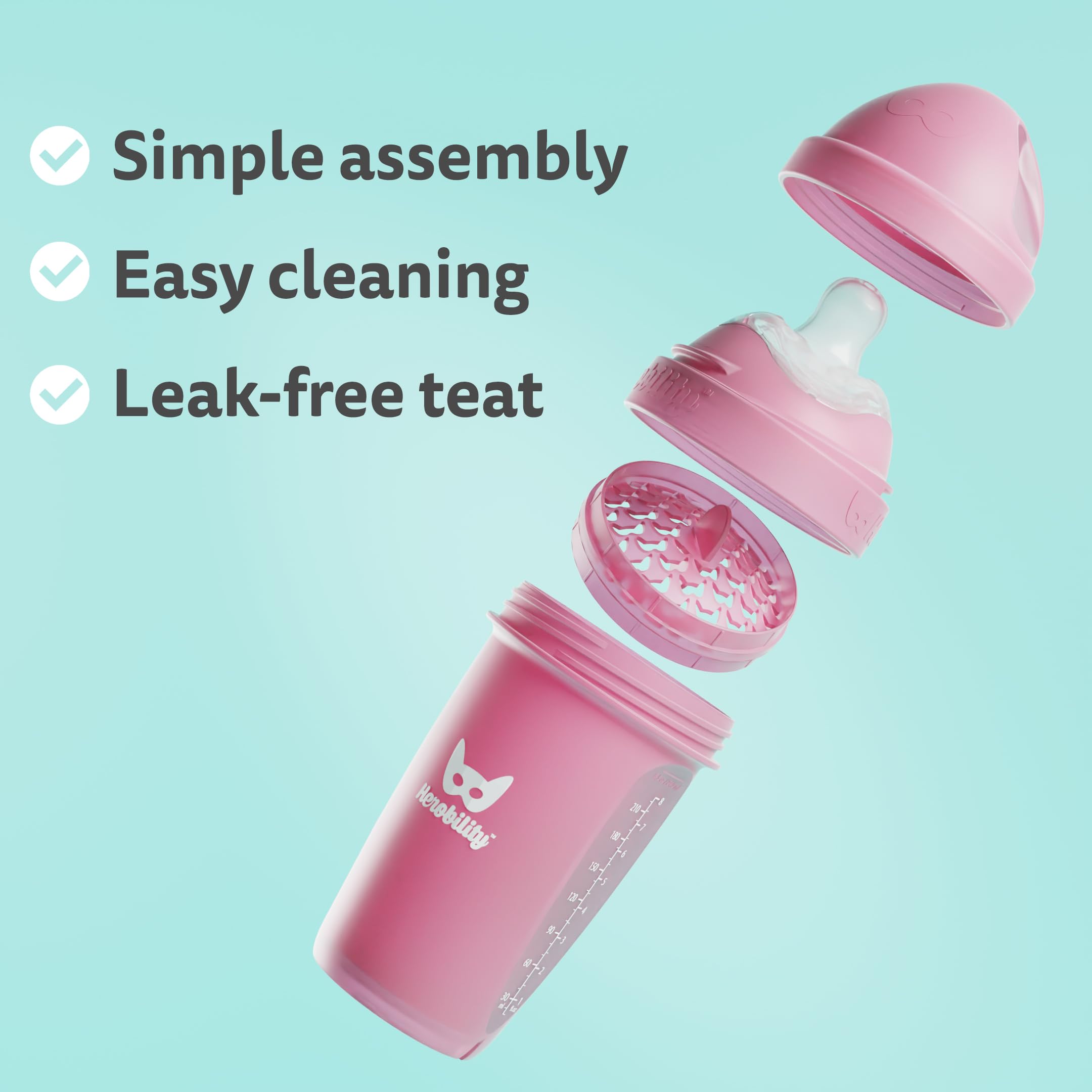 Herobility Double Anti-Colic Baby Bottles 12oz (340ml) - 4 Pack with Slow Flow Nipples - BPA-Free for Newborns & Infants - Multicolor Set (Sand, Woodchuck, Pink, White) - Perfect for Feeding, Travel & Daycare Use