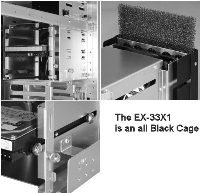 Lian Li EX-33X1 Internal HDD Rack Mount Kit - All Black for PC Case Storage Expansion & Server Builds