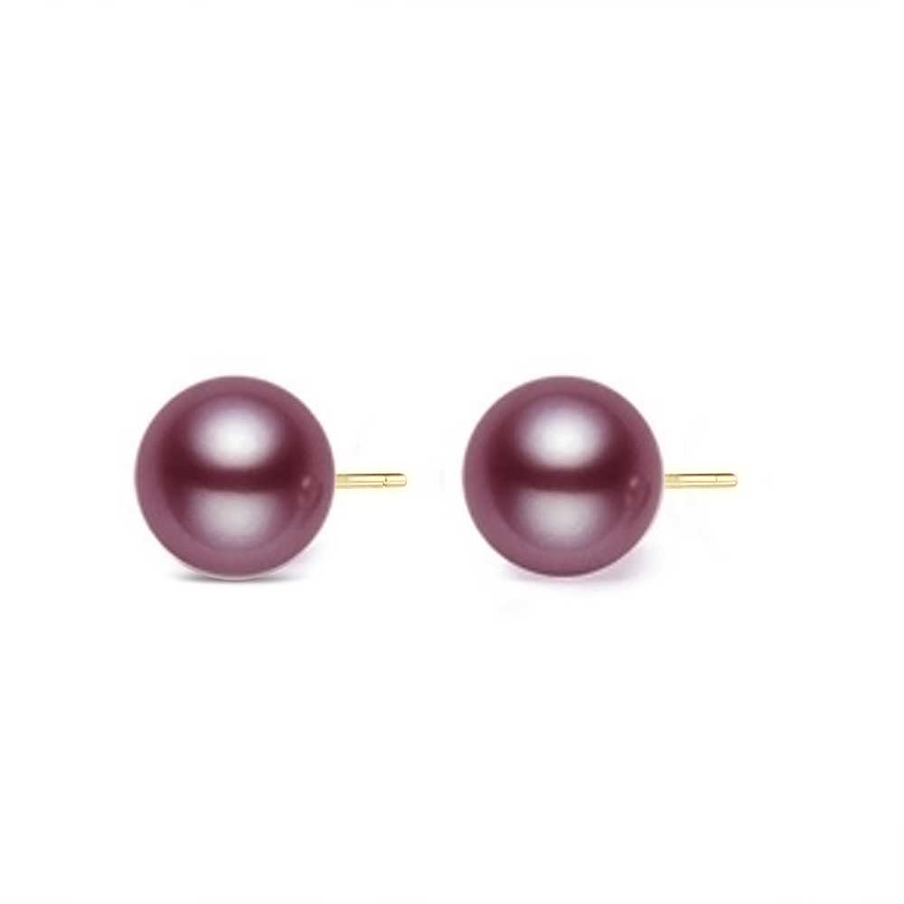 18K Gold Edison Purple Pearl Stud Earrings – AAA Grade Natural Pearls for Women, Elegant Jewelry Gift for Wedding, Anniversary & Special Occasions