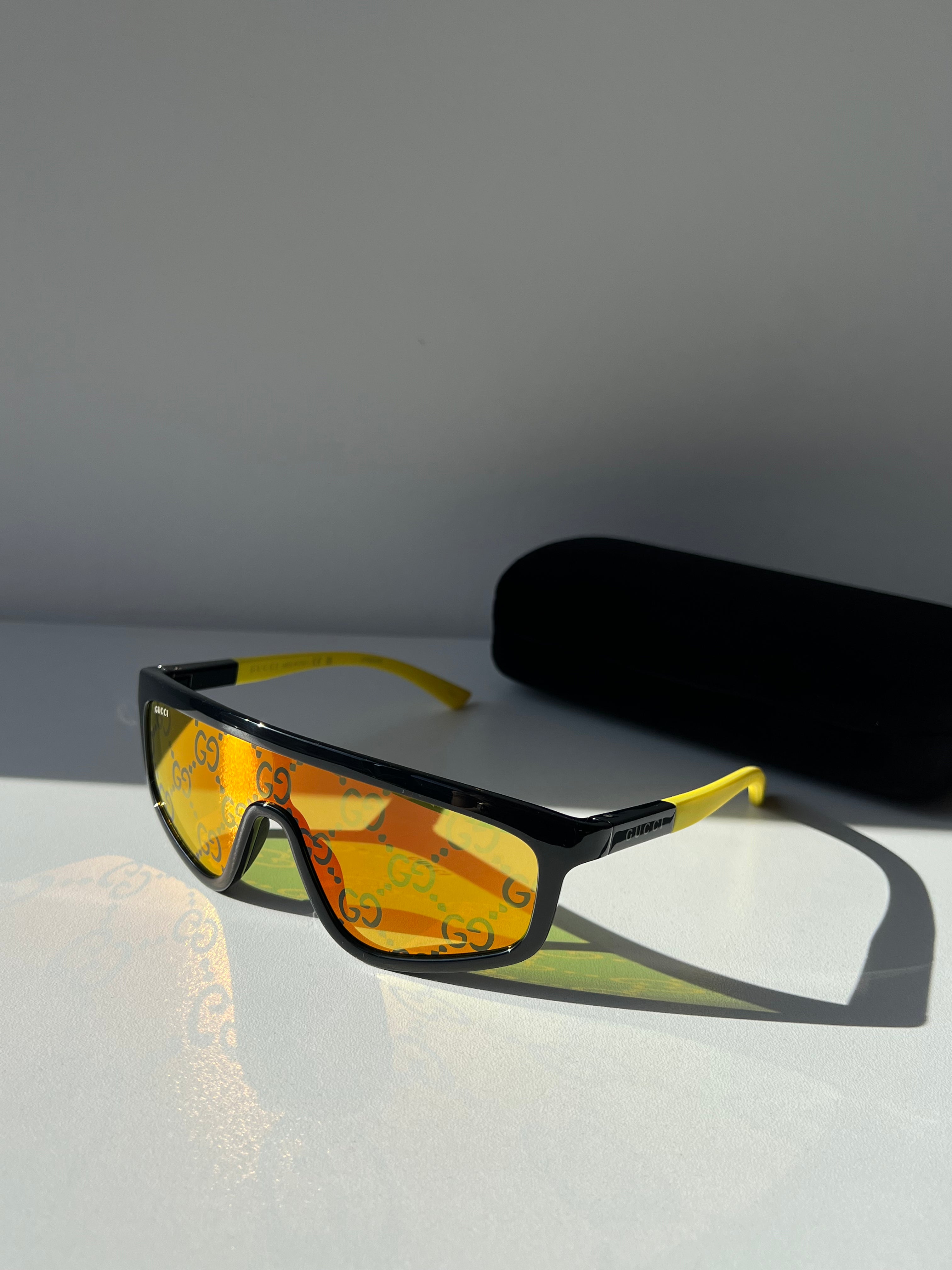 Gucci GG1736S Black Orange Mirror Lens Shield Sunglasses for Women & Men - UV Protection, Fashion Accessory for Summer, Beach, Driving & Outdoor Activities