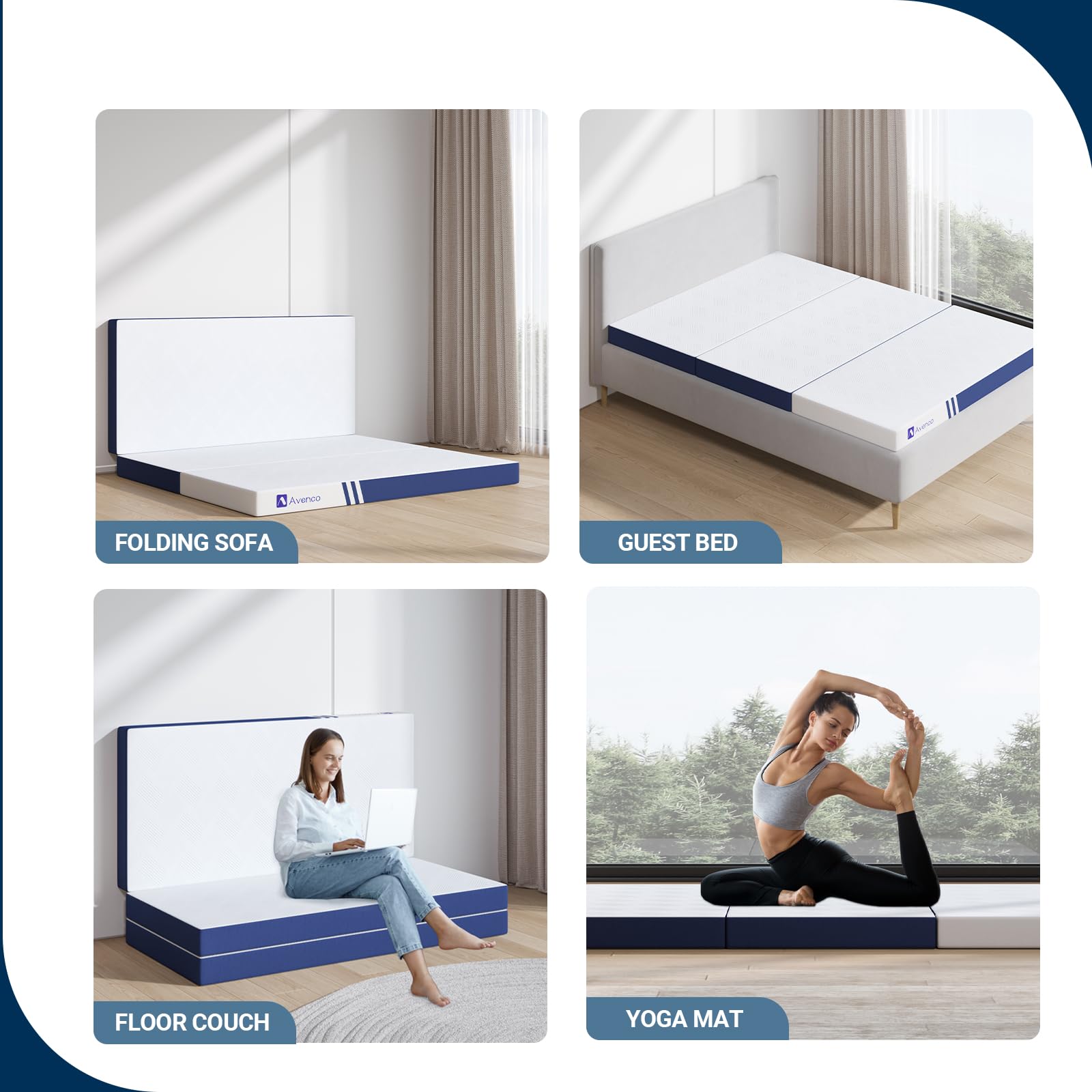 Avenco 4 Inch Foldable Memory Foam Mattress Queen Size (80